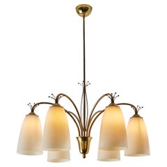 Large 1950s Mauri Almari 6-Arm Chandelier in the Manner of Paavo Tynell
