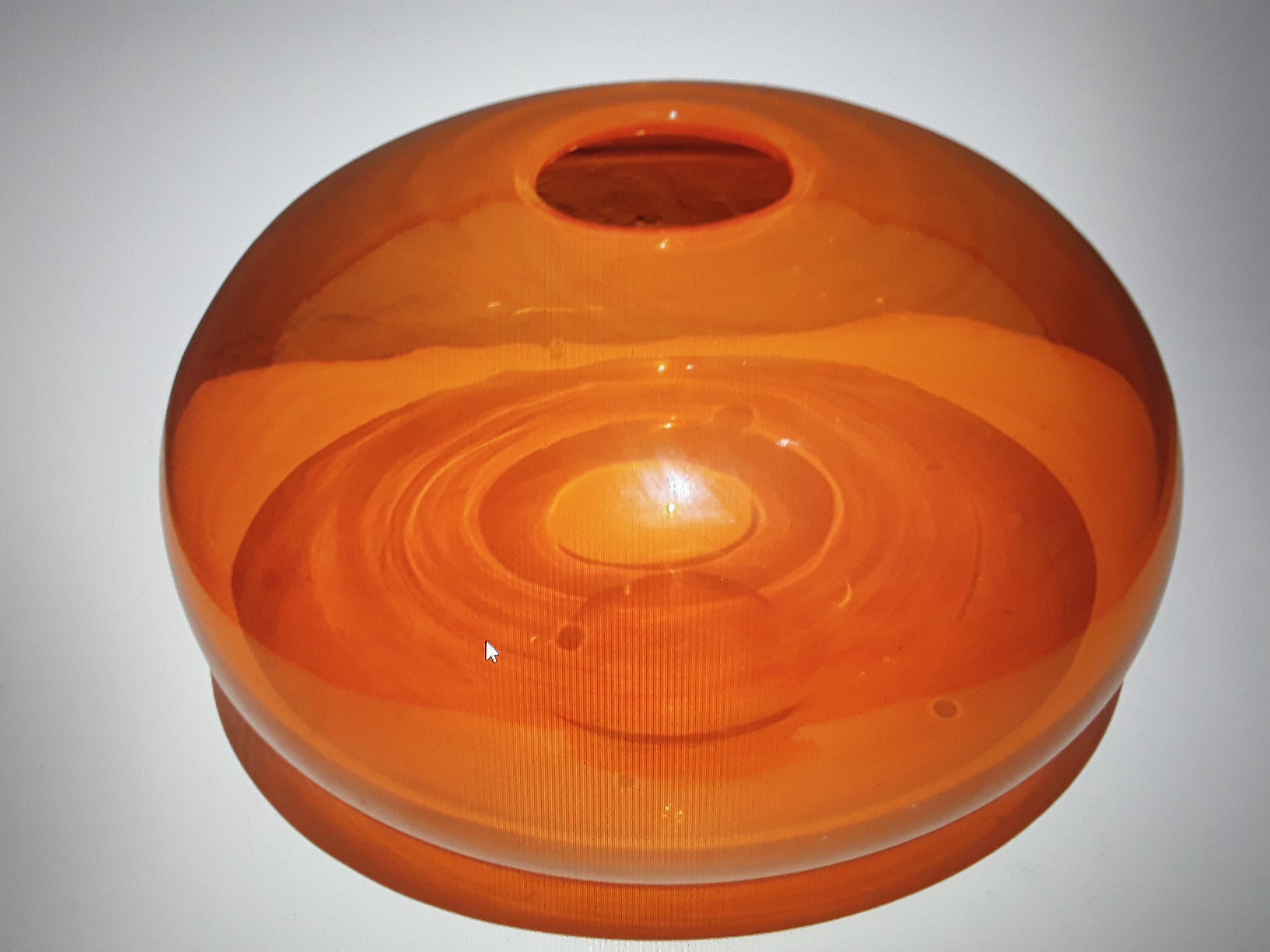 Large 1950's Mid Century Modern Signed Orange Art Glass Vase For Sale 4