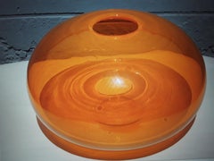 Large 1950's Mid Century Modern Signed Orange Art Glass Vase