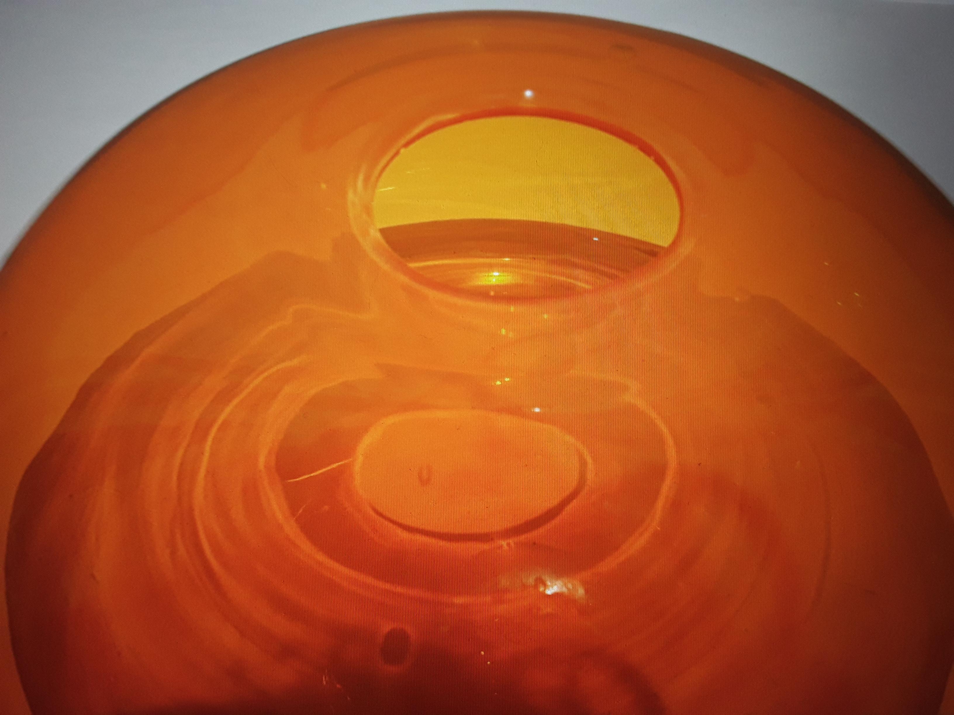Large 1950's Mid Century Modern Signed Orange Art Glass Vase In Good Condition For Sale In Opa Locka, FL