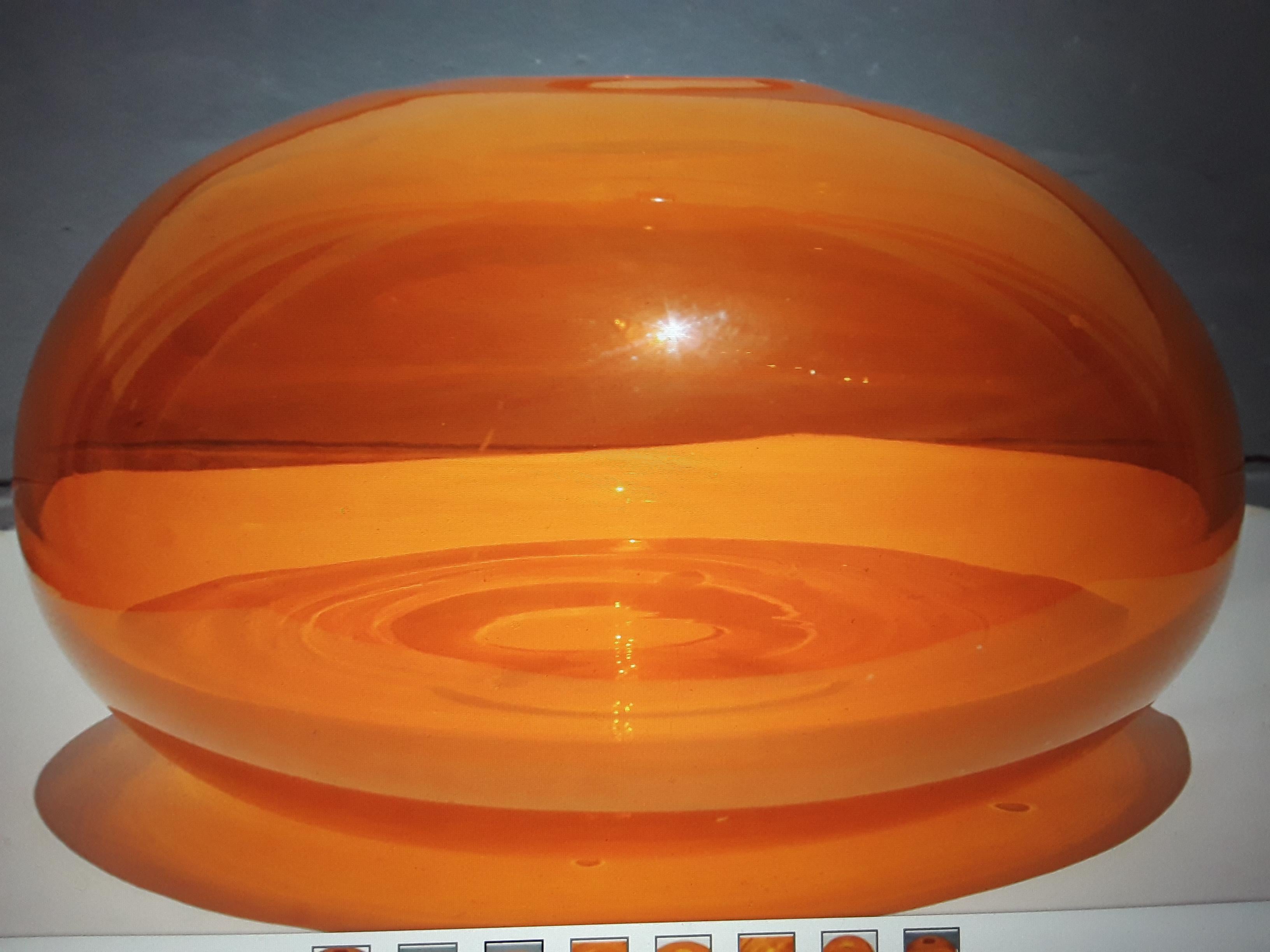 Large 1950's Mid Century Modern Signed Orange Art Glass Vase For Sale 1