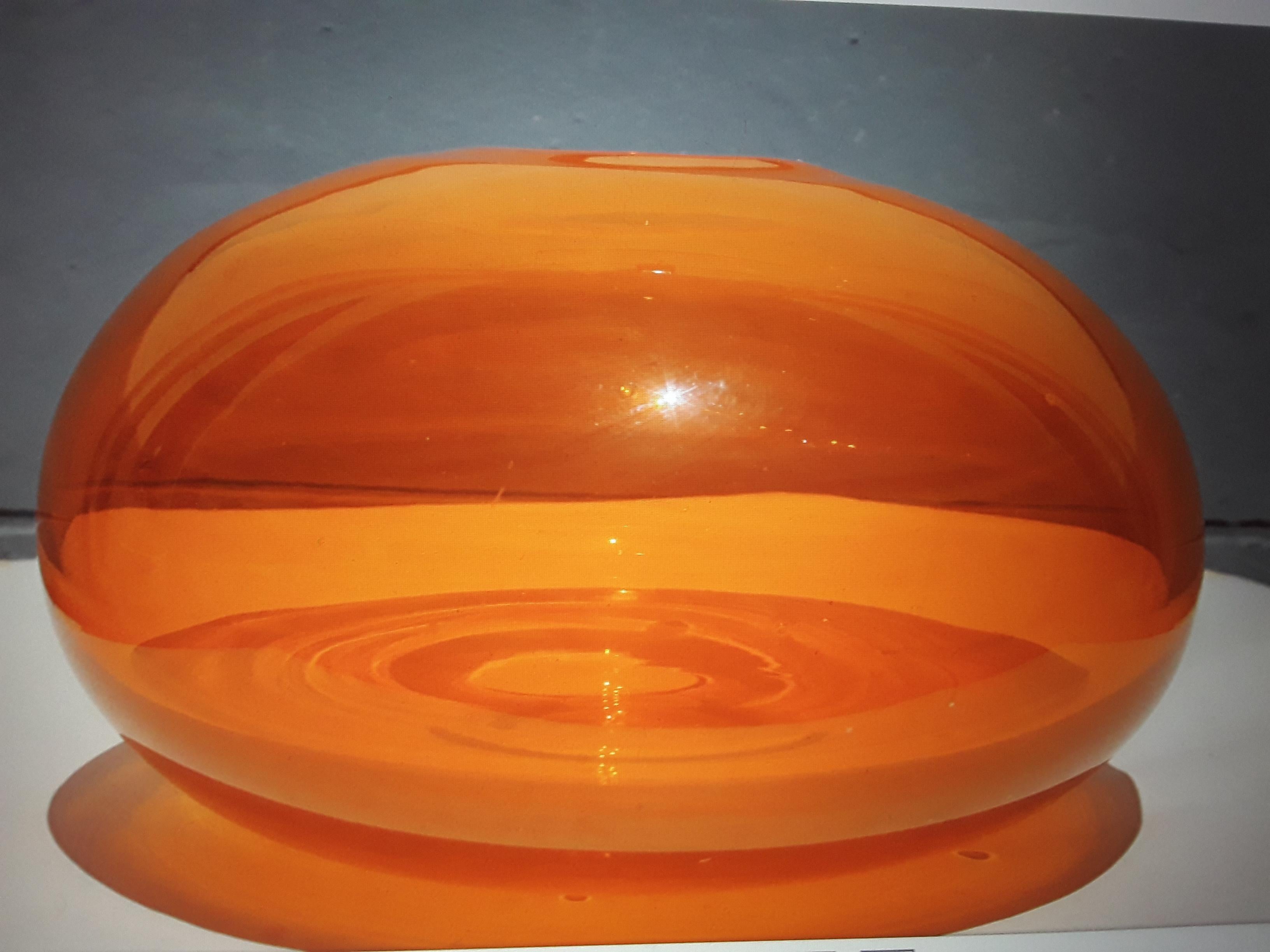 Large 1950's Mid Century Modern Signed Orange Art Glass Vase For Sale 2