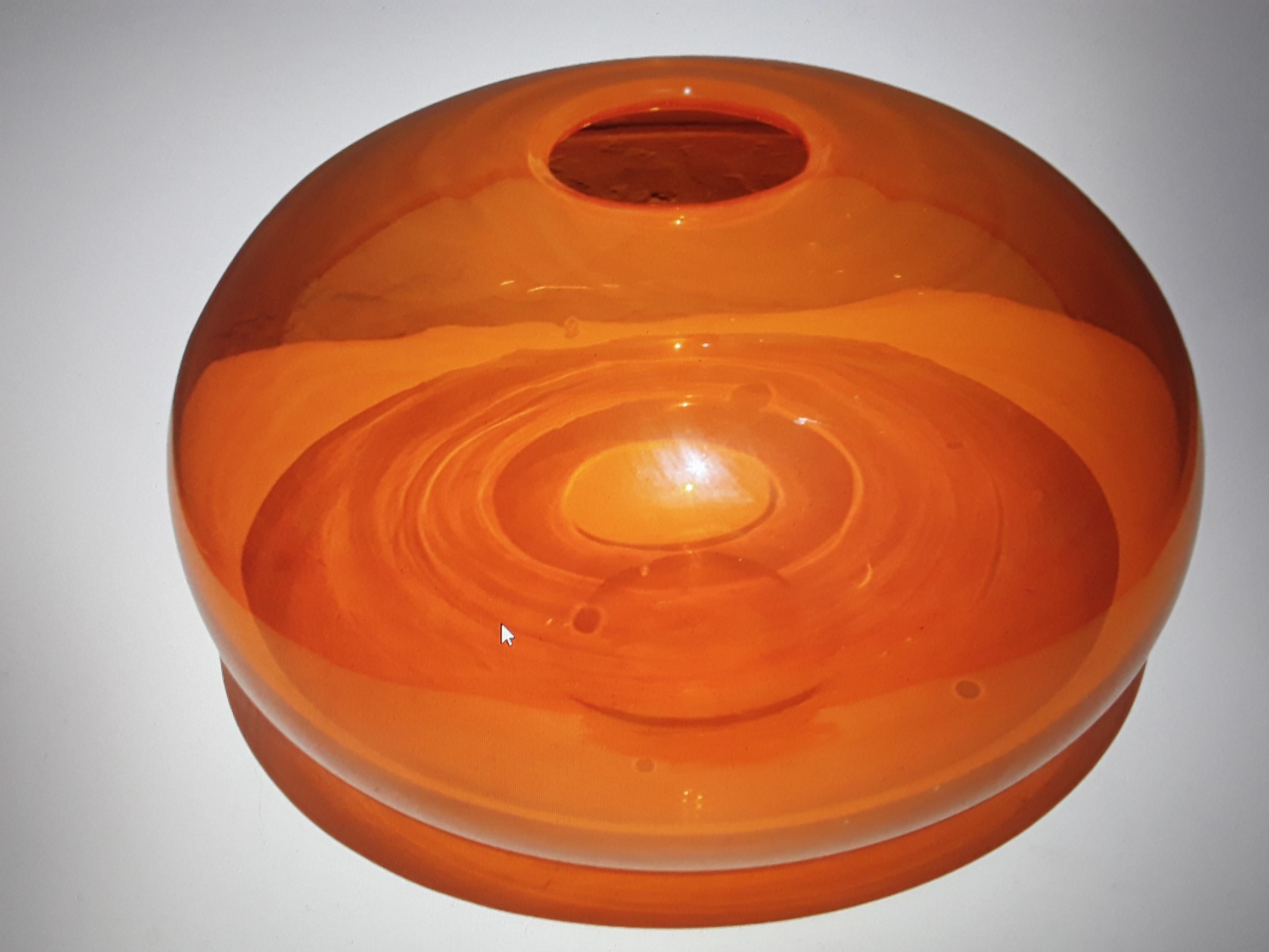 Large 1950's Mid Century Modern Signed Orange Art Glass Vase For Sale 3