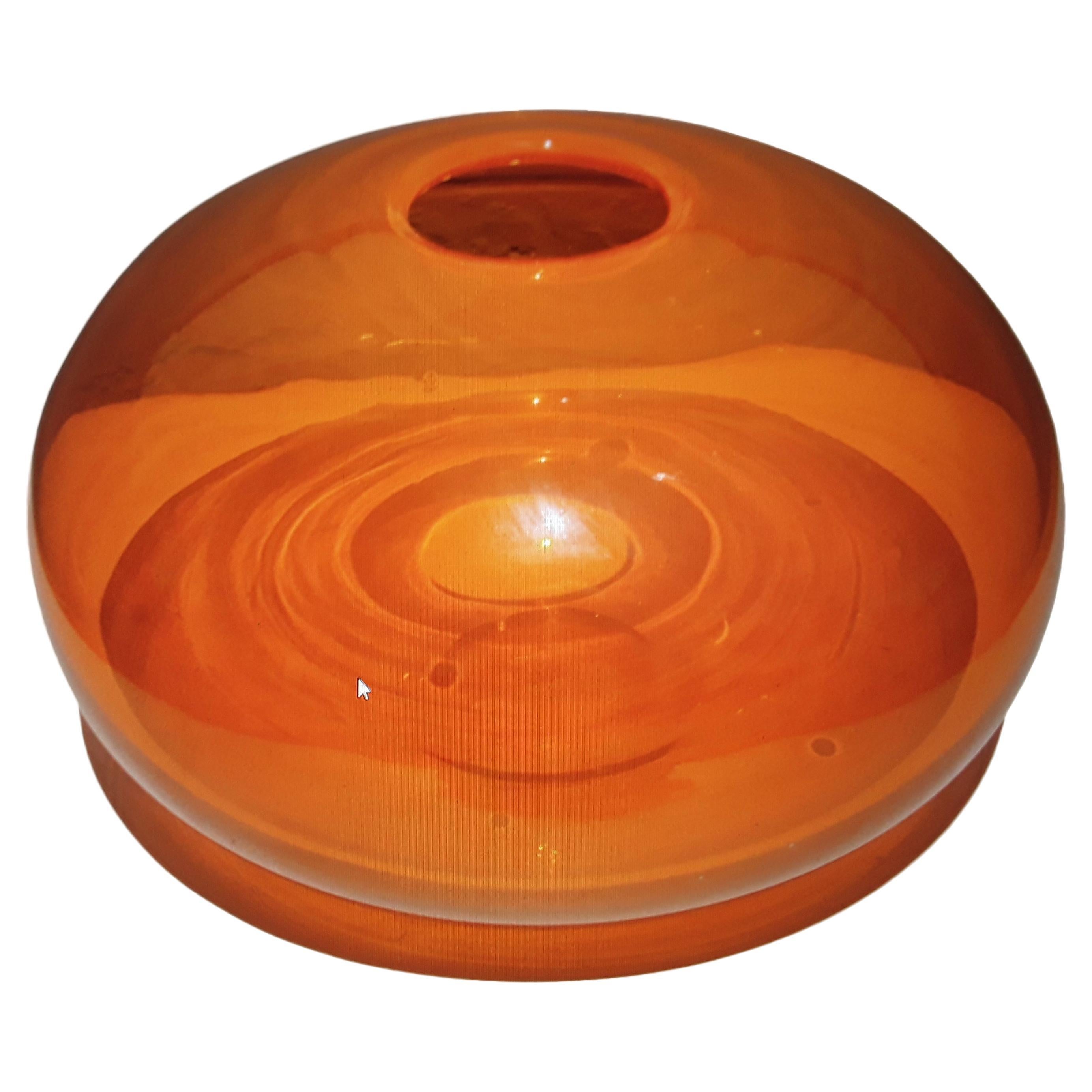 Large 1950's Mid Century Modern Signed Orange Art Glass Vase For Sale