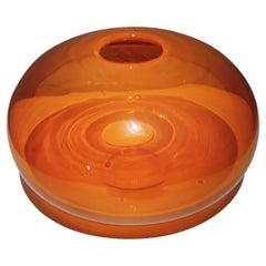 Retro Large 1950's Mid Century Modern Signed Orange Art Glass Vase
