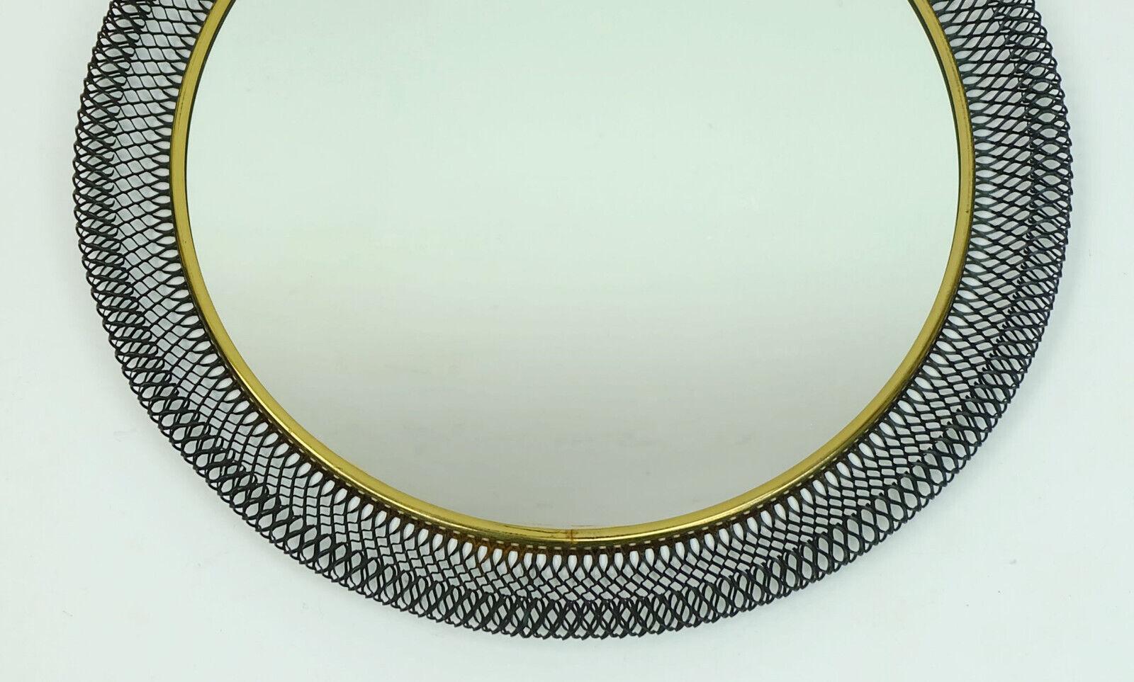 Mid-Century Modern large 1950's mid century modern WALL MIRROR with wire mesh frame and brass For Sale