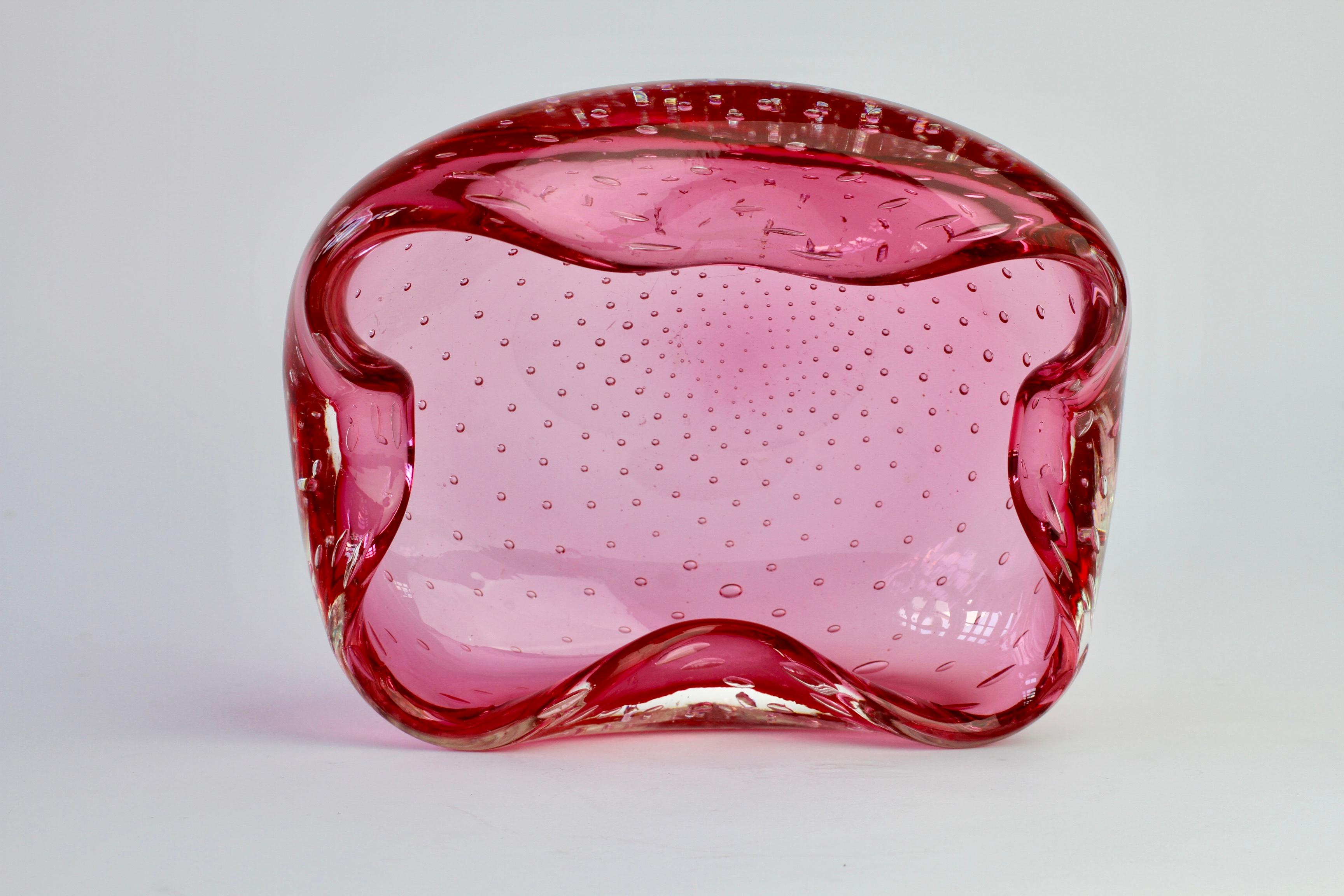 Large 1950s Mid-Century Pink Bubble Glass Bowl Carlo Scarpa for Venini Style For Sale 5