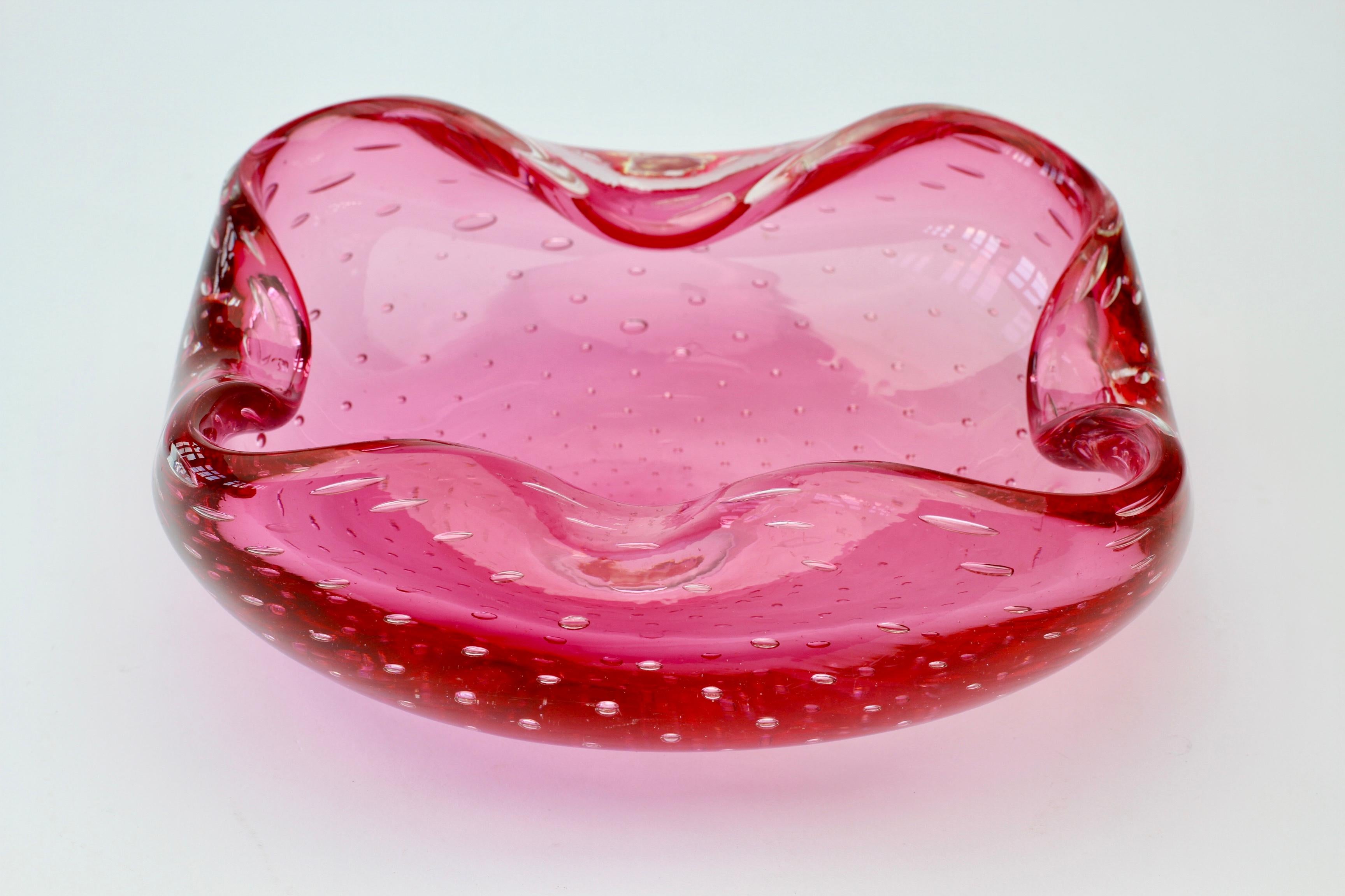 Large 1950s Mid-Century Pink Bubble Glass Bowl Carlo Scarpa for Venini Style In Good Condition For Sale In Landau an der Isar, Bayern