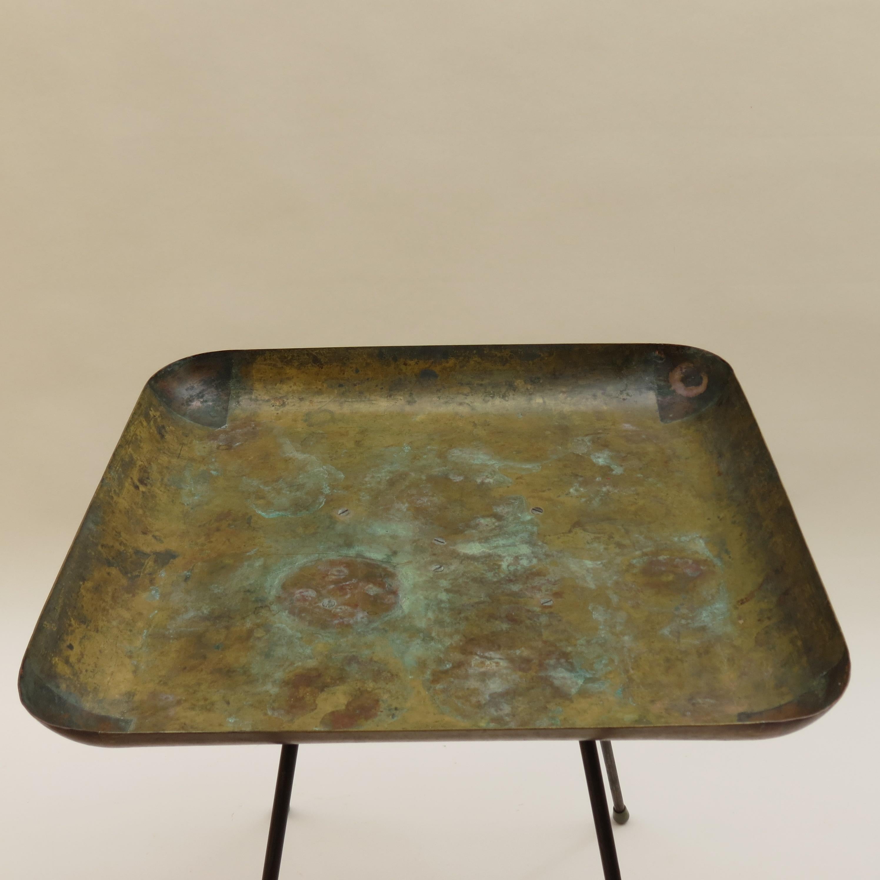 Wonderful handmade plant table or stand made from copper with steel legs. Very much in the Aubock style.  Great patination and age related distressing, with a wonderful rich copper colour.  This piece dates from the 1950s and has been handmade and