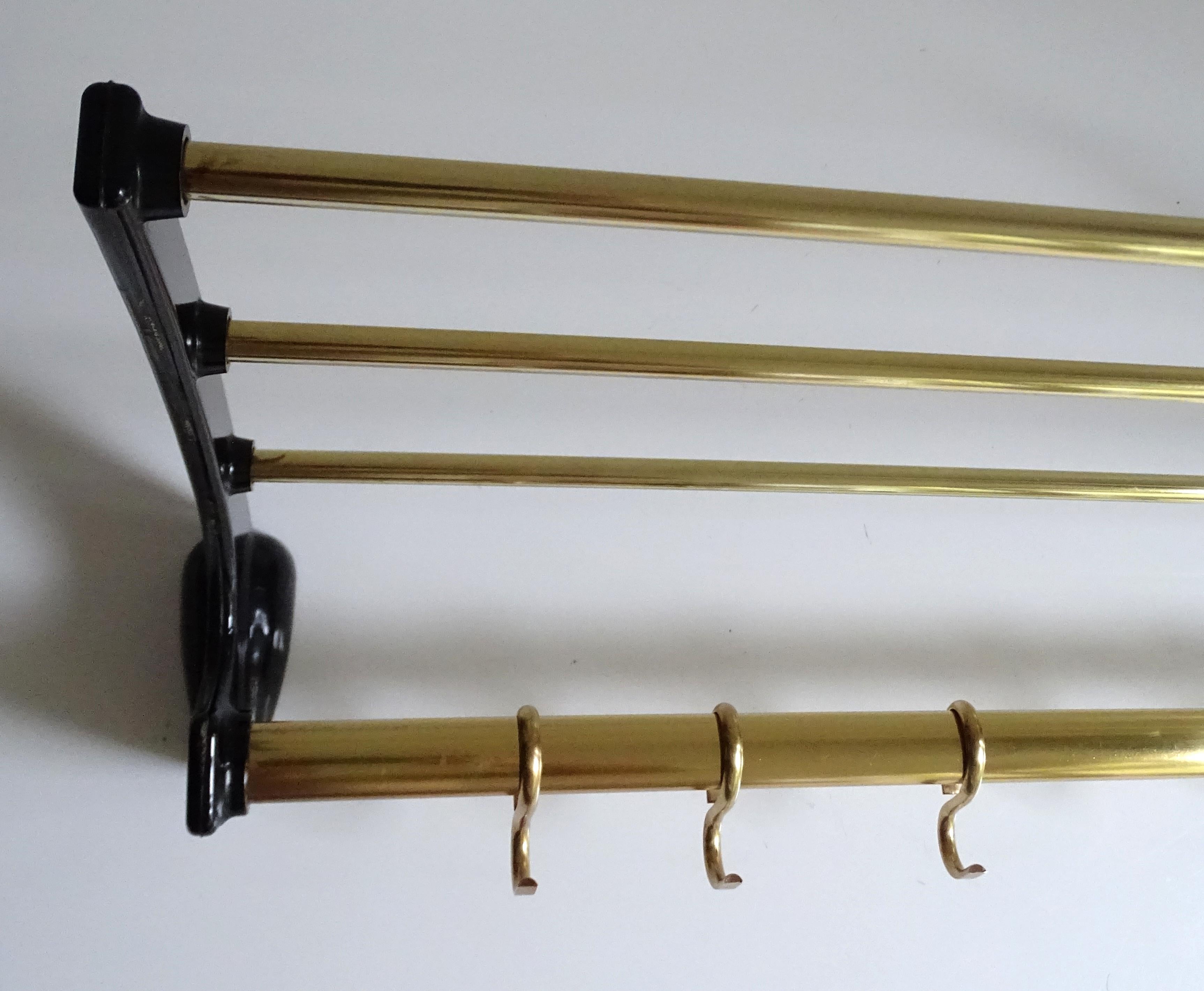 Large 1950s Midcentury Wall-Mount Coat Hanger Hat Rack, Stilnovo Era 7