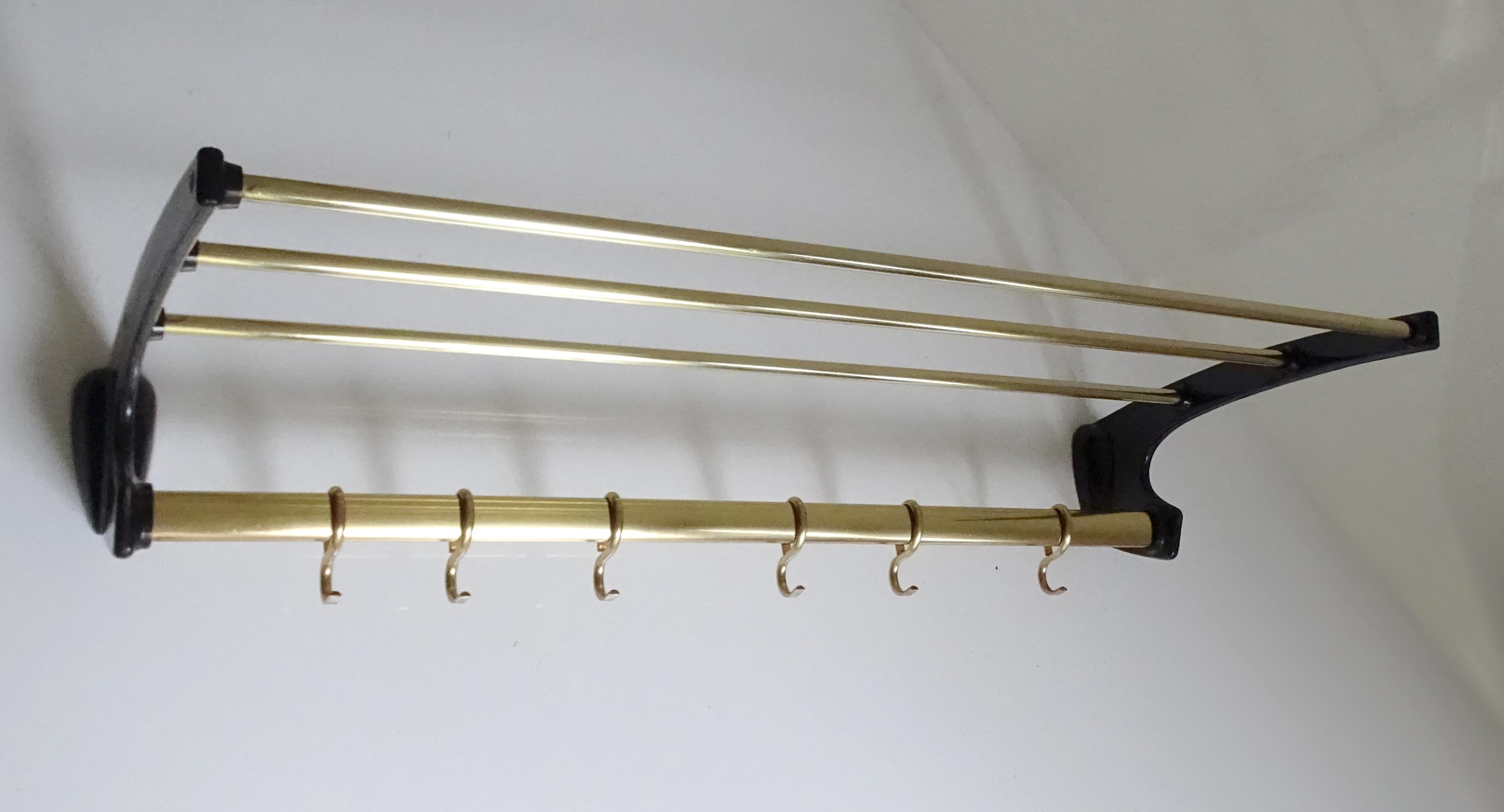 Mid-20th Century Large 1950s Midcentury Wall-Mount Coat Hanger Hat Rack, Stilnovo Era