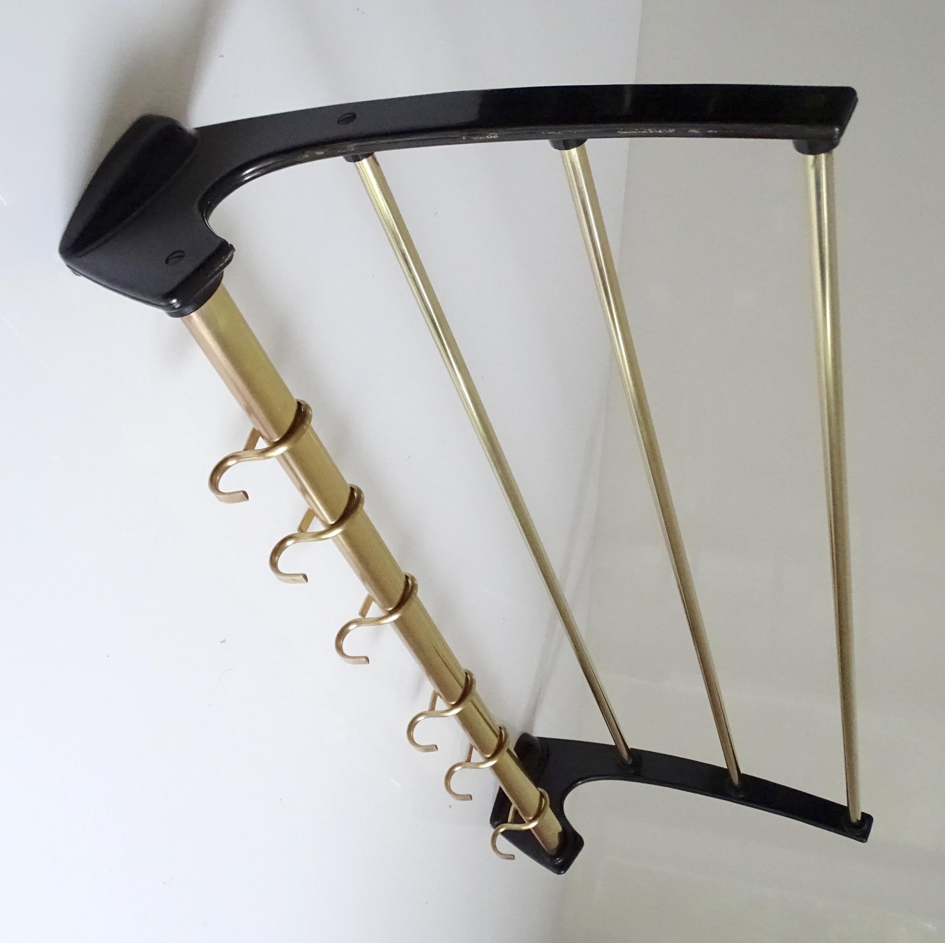 Large 1950s Midcentury Wall-Mount Coat Hanger Hat Rack, Stilnovo Era 1