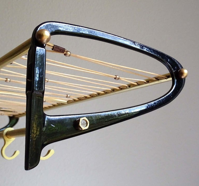 Large 1950s Midcentury WallMount Coat Hanger Hat Rack with Brass Beads