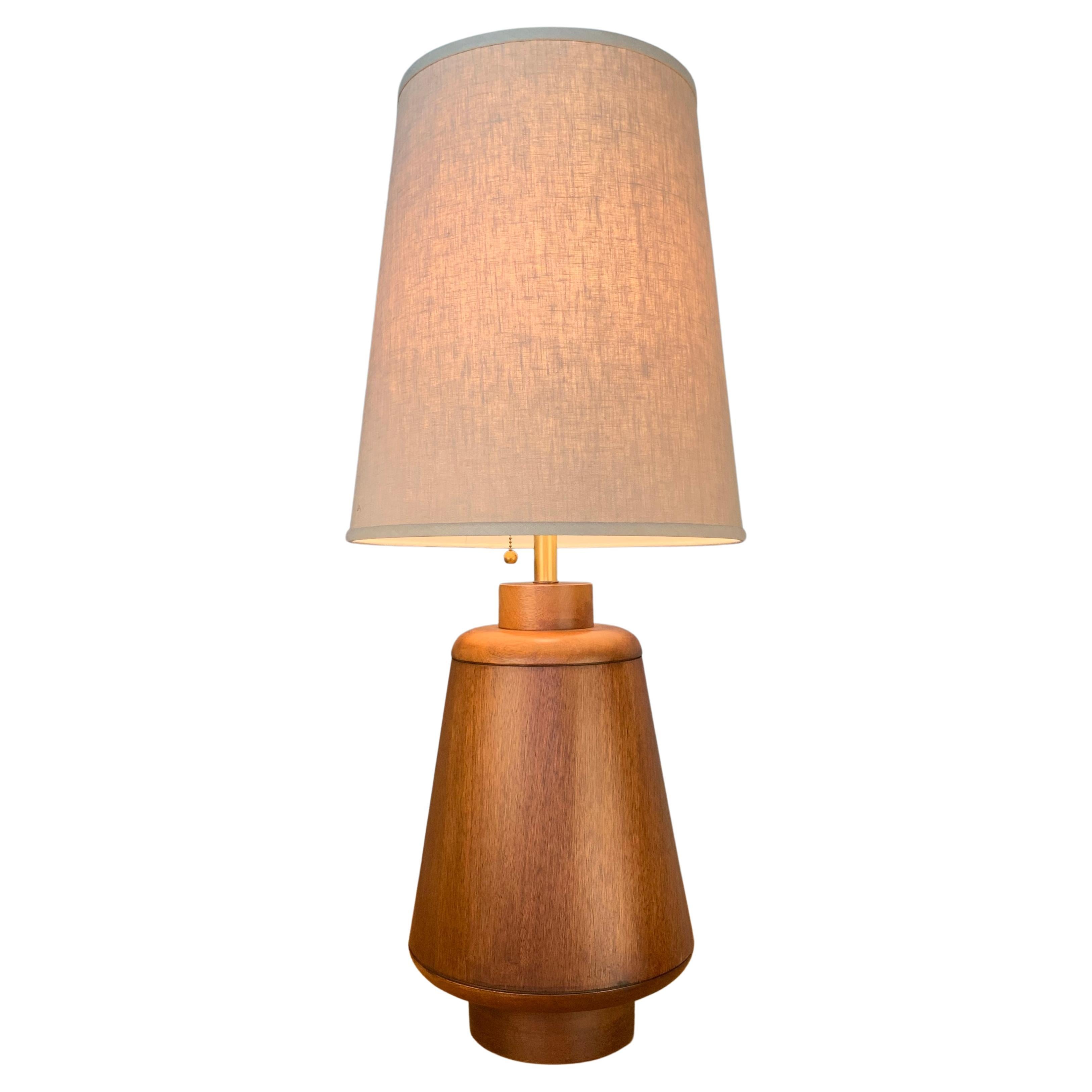 Large 1950s Modern Walnut Table Lamp For Sale