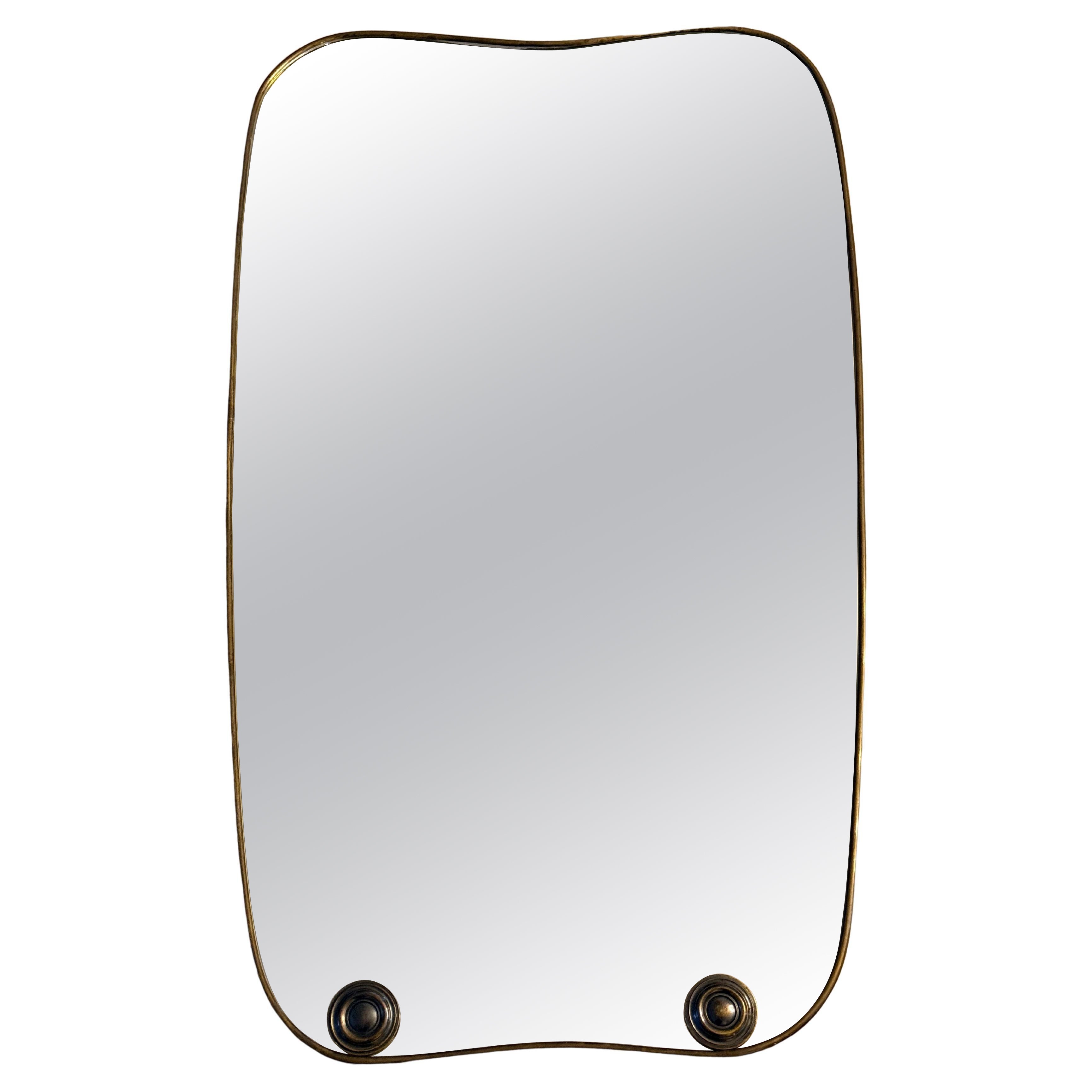 Large 1950
s Modernist Shaped Brass Wall Mirror , Gio Ponti, Fontana Arte Style