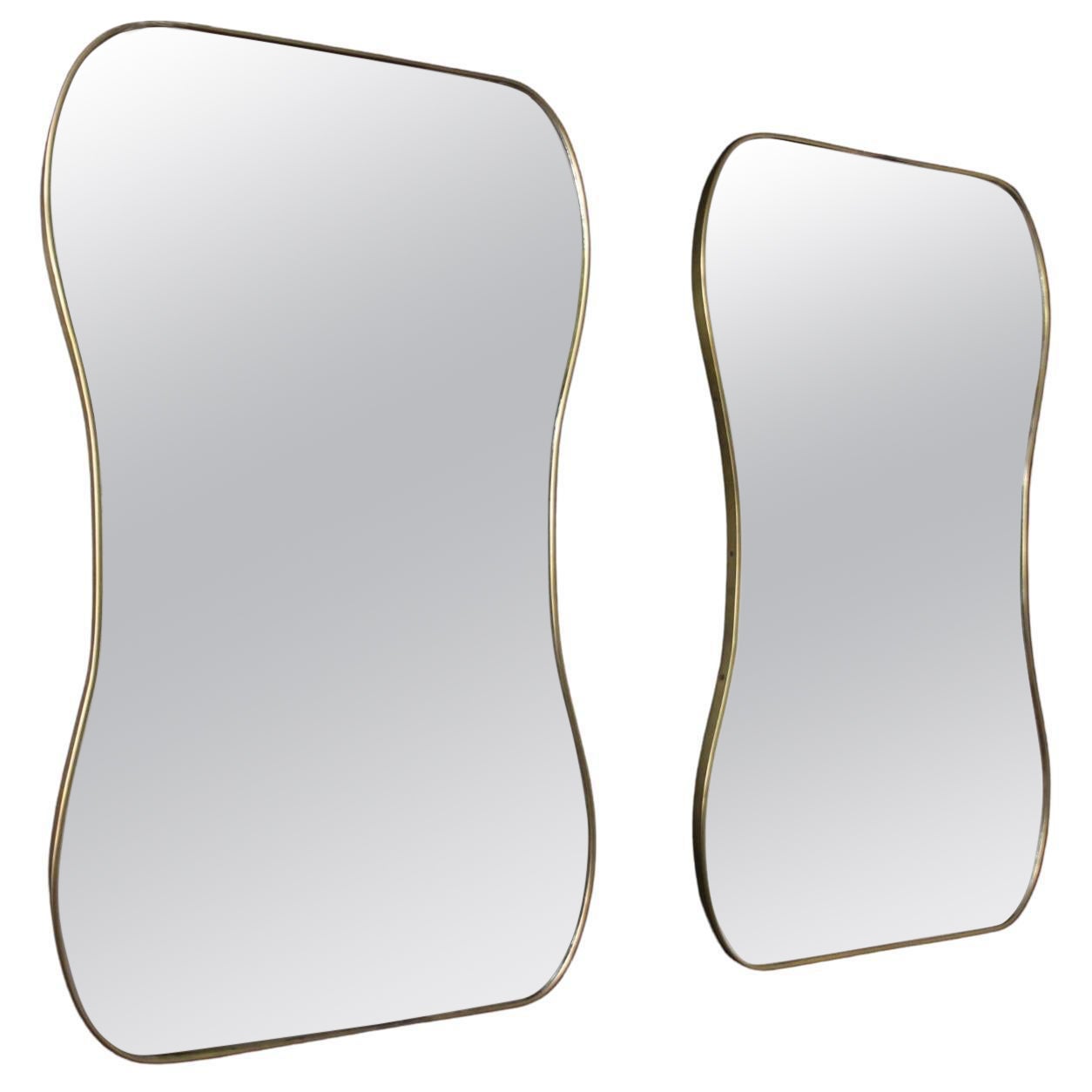 Large 1950's Modernist Shaped Brass Wall Mirror , Gio Ponti Style