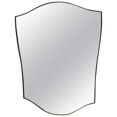 Large 1950's Modernist Shaped Brass Wall Mirror , Gio Ponti Style
