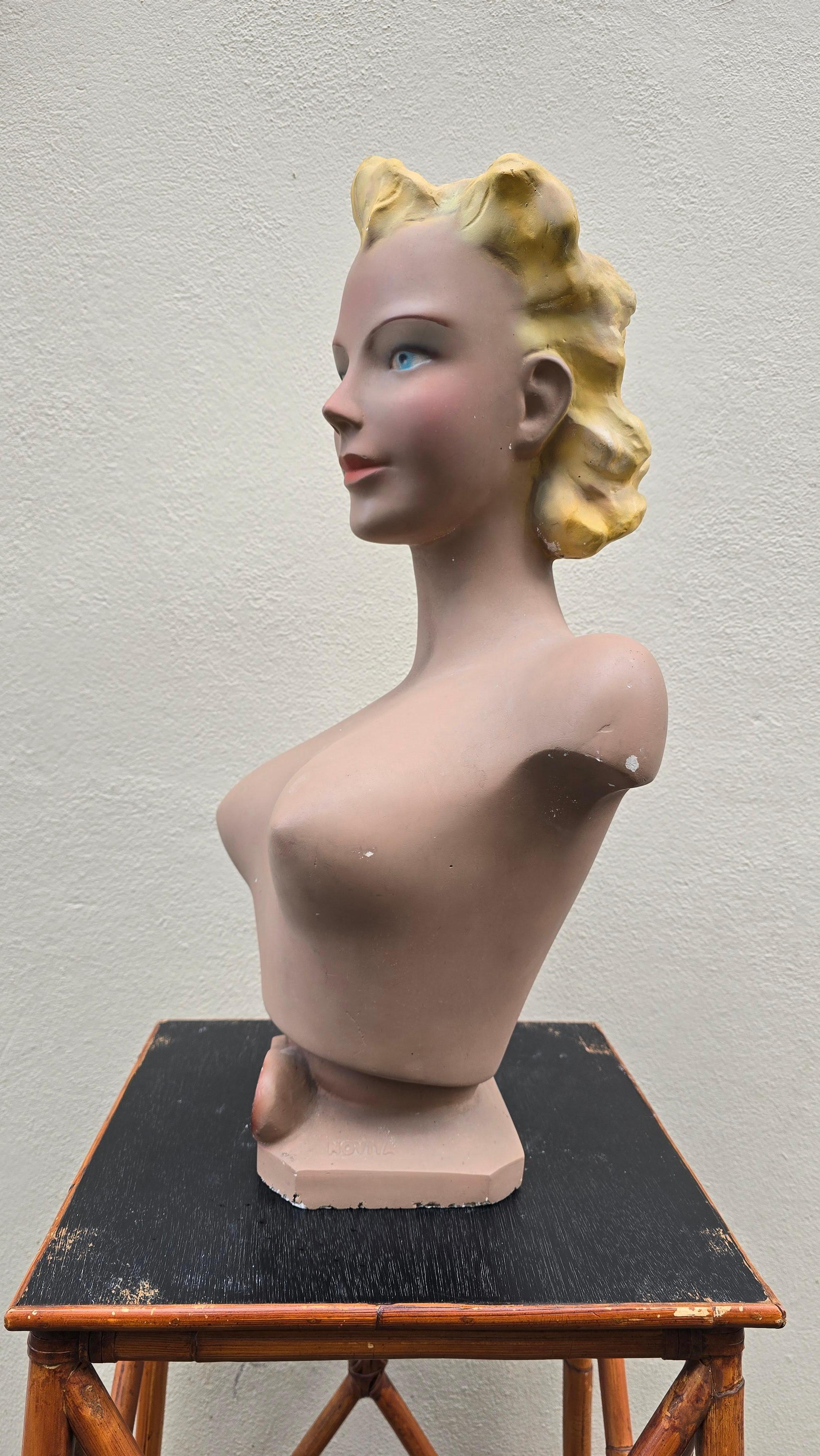 Large 1950s Novita Plaster Bust – Art Deco / Hollywood Regency Mannequin Display For Sale 5
