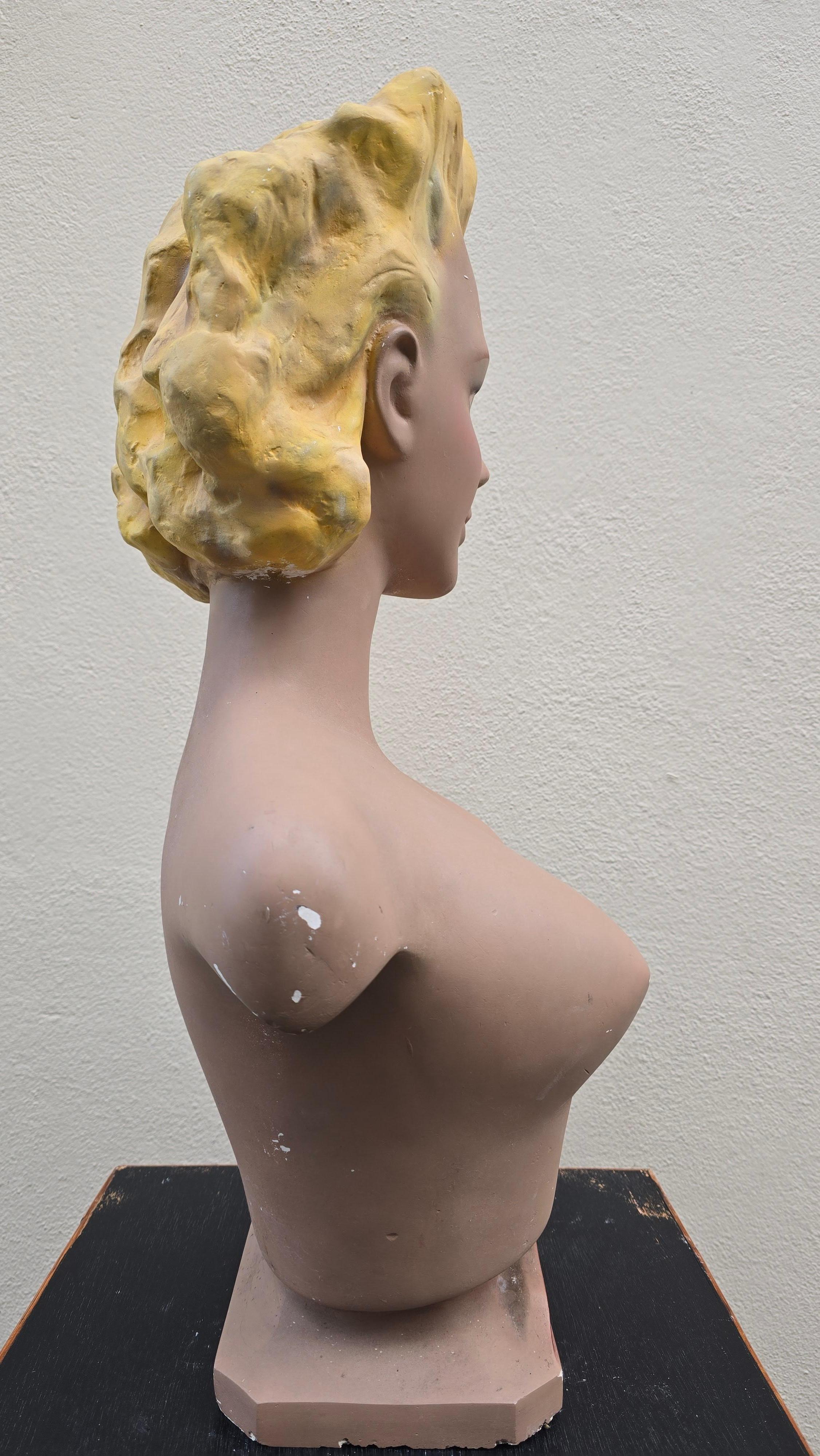 Large 1950s Novita Plaster Bust – Art Deco / Hollywood Regency Mannequin Display For Sale 7