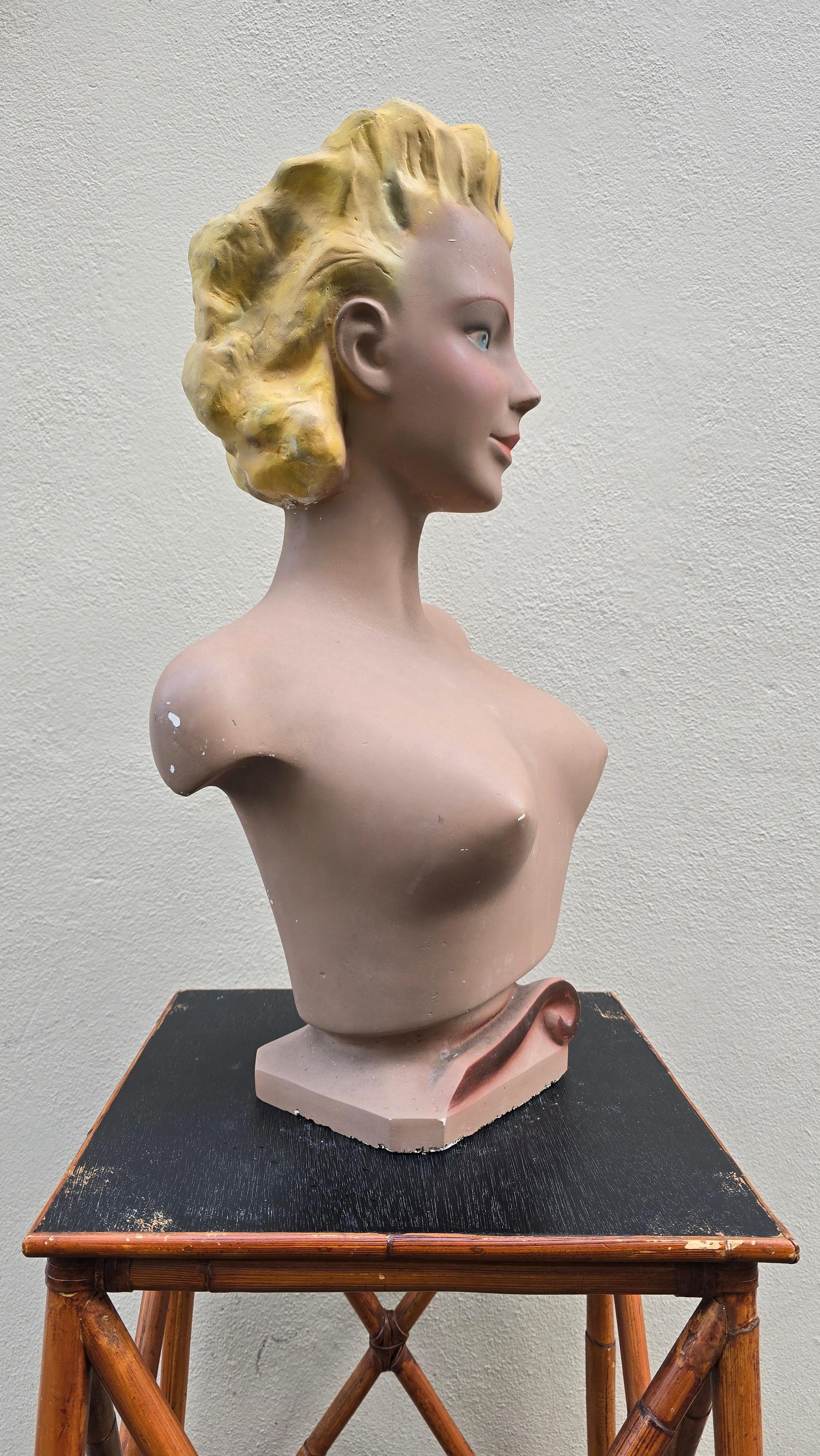 Large 1950s Novita Plaster Bust – Art Deco / Hollywood Regency Mannequin Display For Sale 8