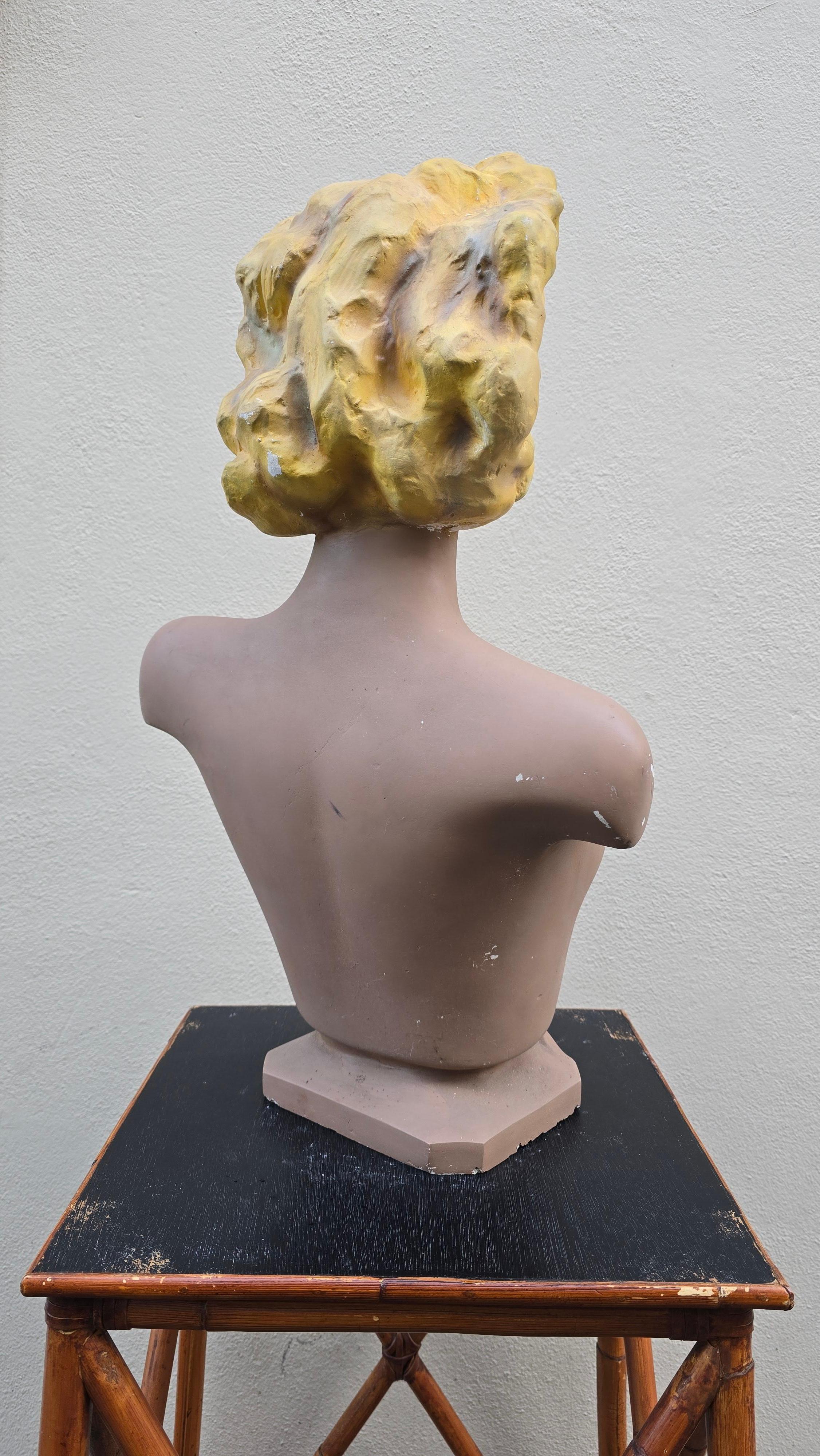 Large 1950s Novita Plaster Bust – Art Deco / Hollywood Regency Mannequin Display For Sale 10