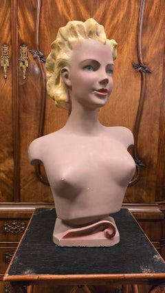 Large 1950s Novita Plaster Bust – Art Deco / Hollywood Regency Mannequin Display