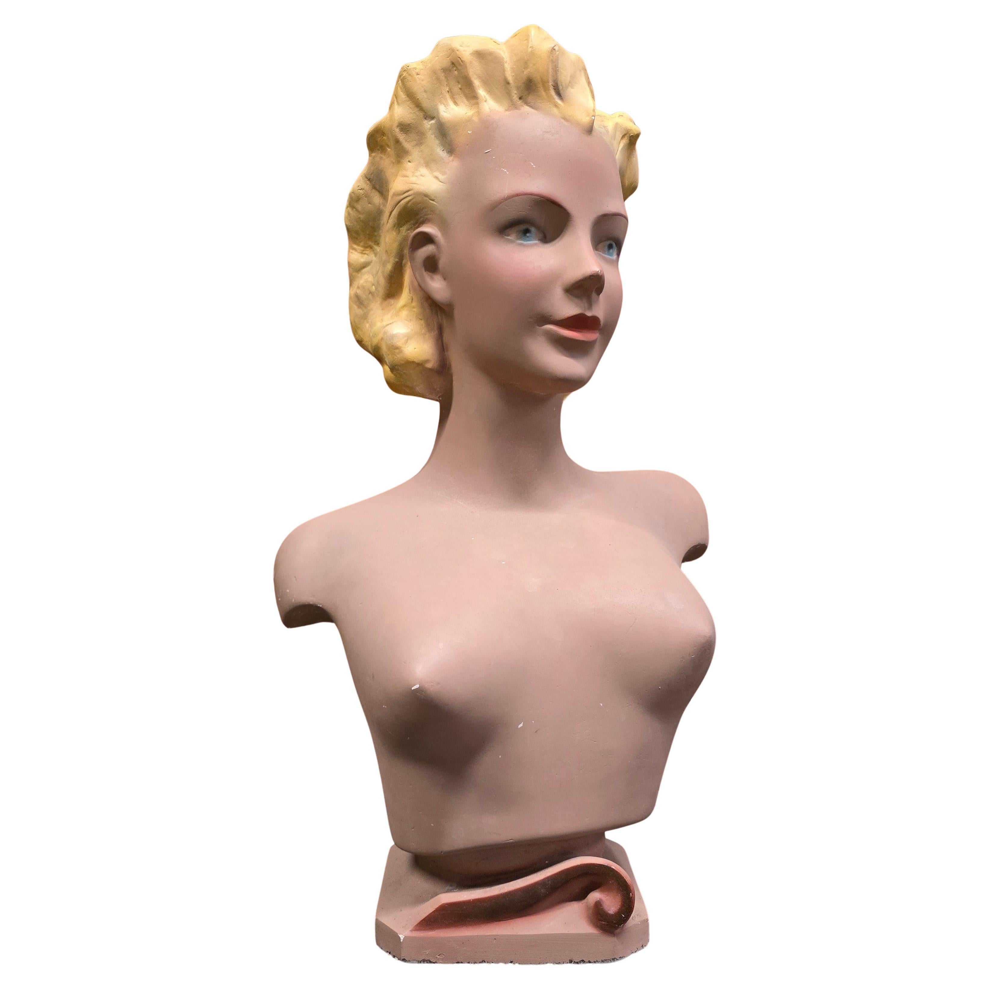 Grande busto in gesso Novita degli anni '50 - Art Deco / Hollywood Regency Manichino da esposizione