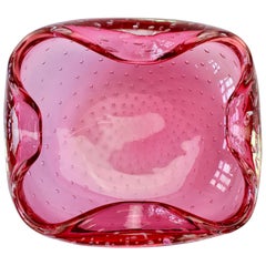 Large 1950s Pink Bubble Glass Bowl in the Style of to Carlo Scarpa for Venini