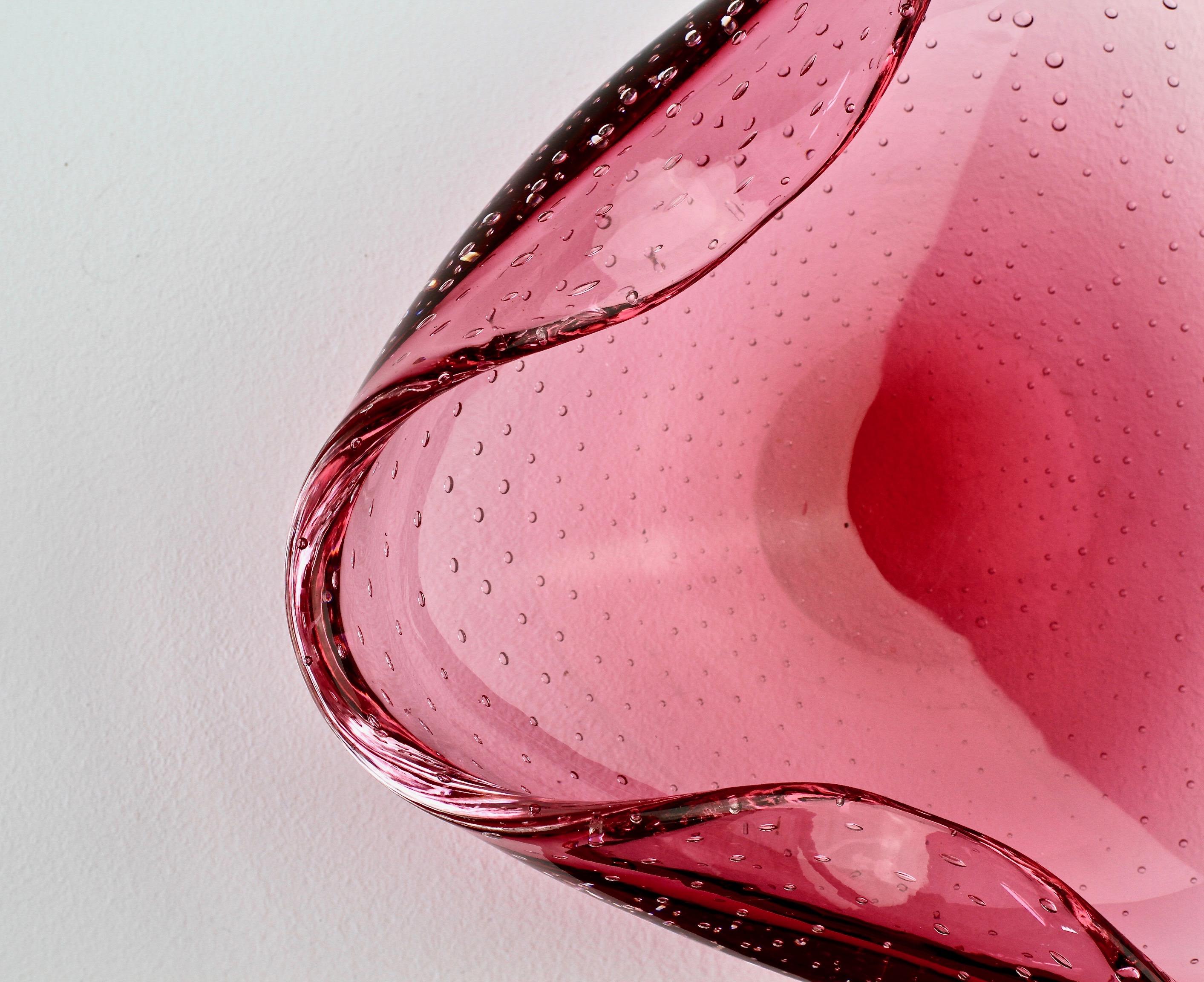 Large 1950s Pink Bubble Glass Bowl in the Style of Carlo Scarpa for Venini 3