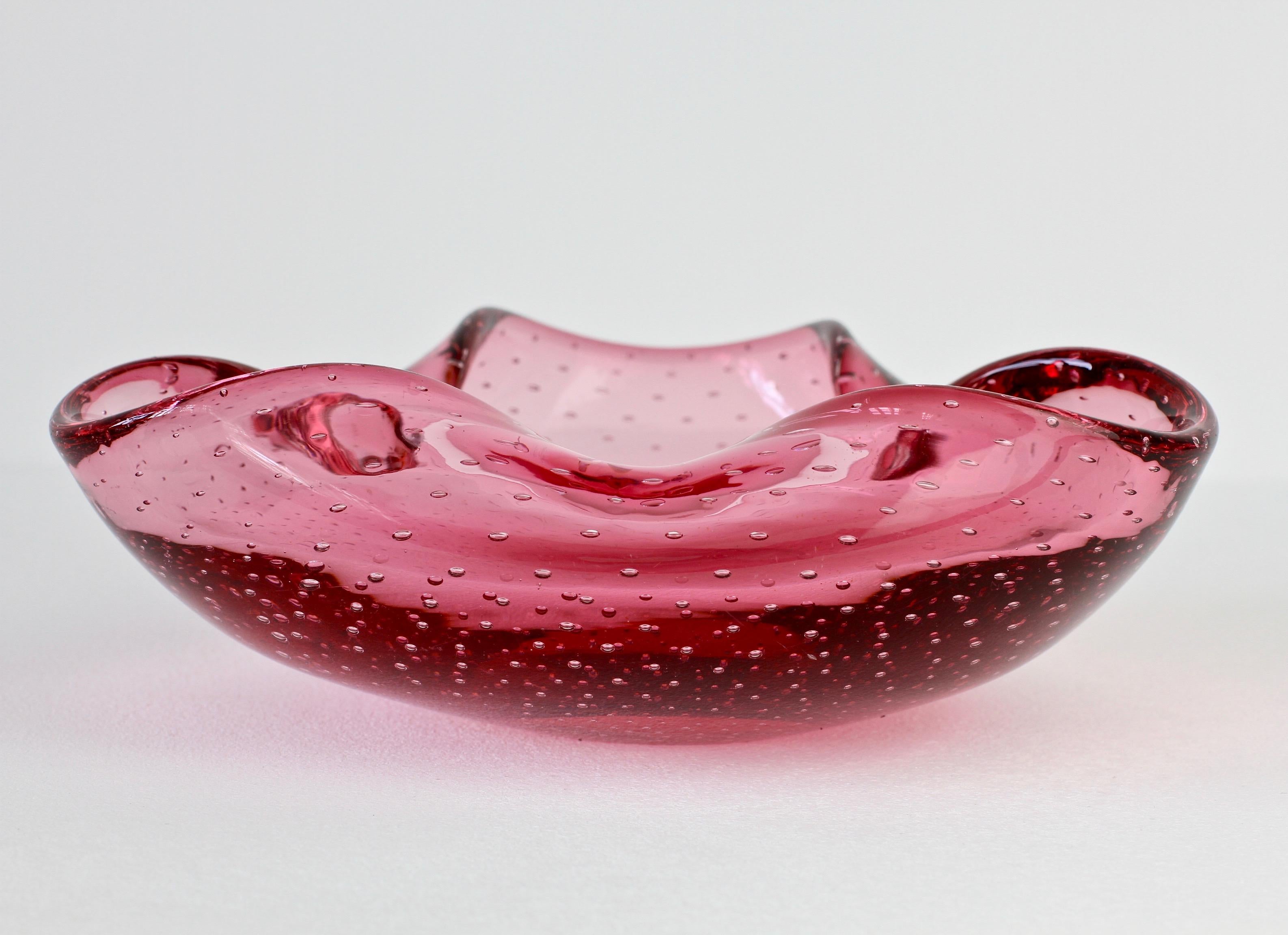 Italian Large 1950s Pink Bubble Glass Bowl in the Style of Carlo Scarpa for Venini