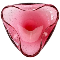 Large 1950s Pink Bubble Glass Bowl in the Style of Carlo Scarpa for Venini