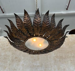 Large 1950s Spanish Gilt Metal Crown Ceiling Fixture