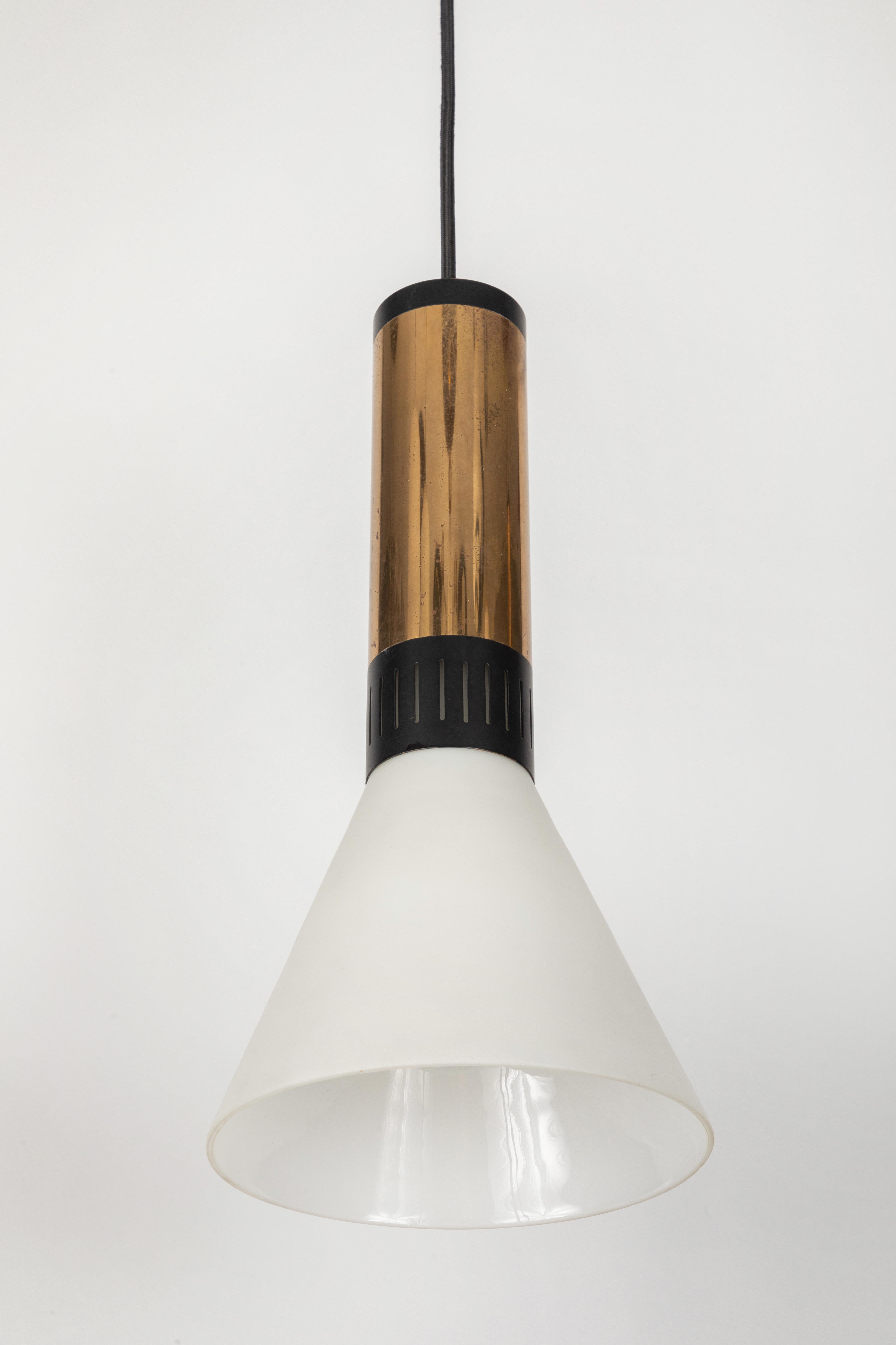 Mid-20th Century Large 1950s Stilnovo Glass and Brass Pendant