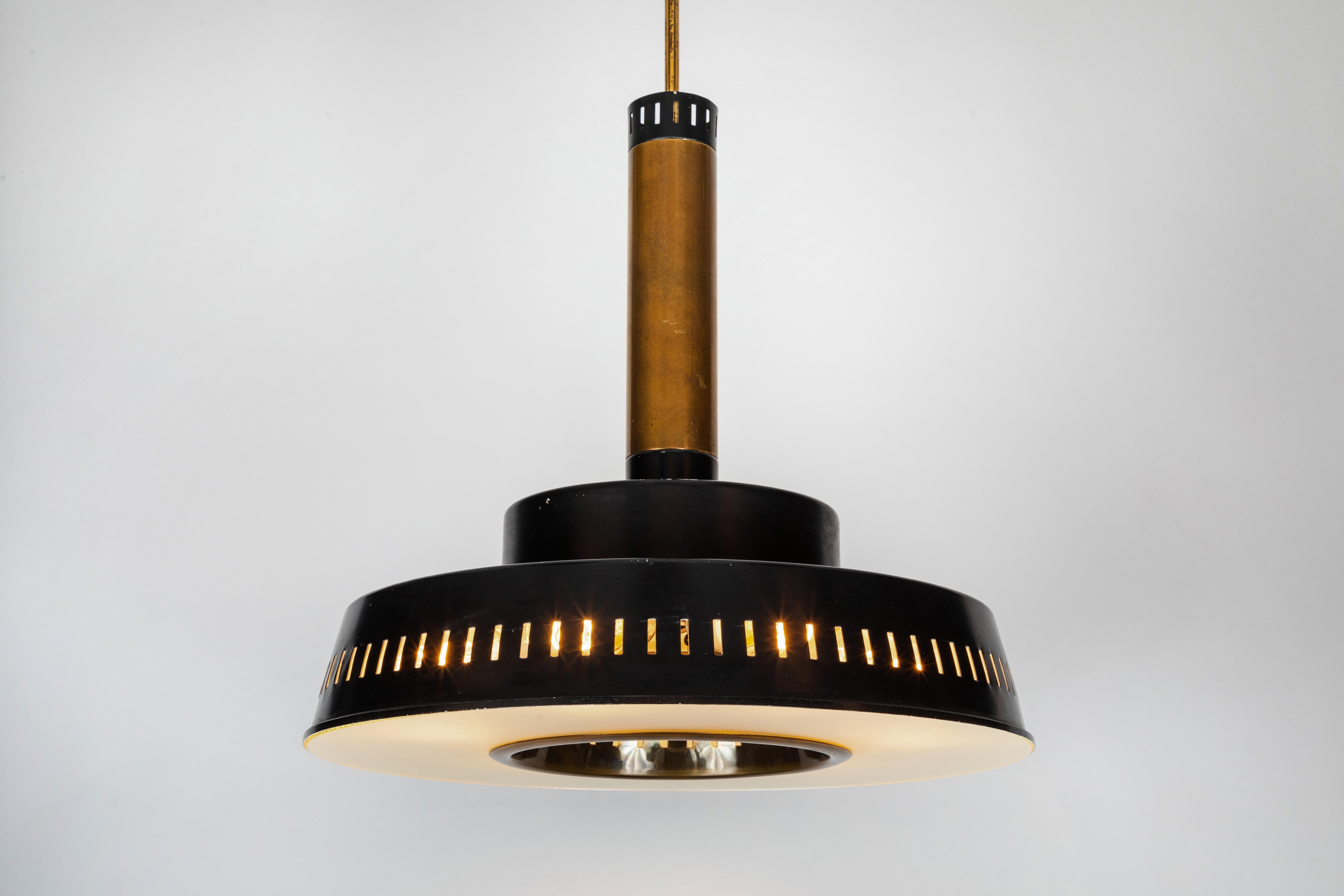 Mid-Century Modern Large 1950s Stilnovo Model #1157 Brass and Glass Suspension Light