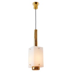 Large 1950s Stilnovo Model Brass and Glass Pendant with Original Yellow Label