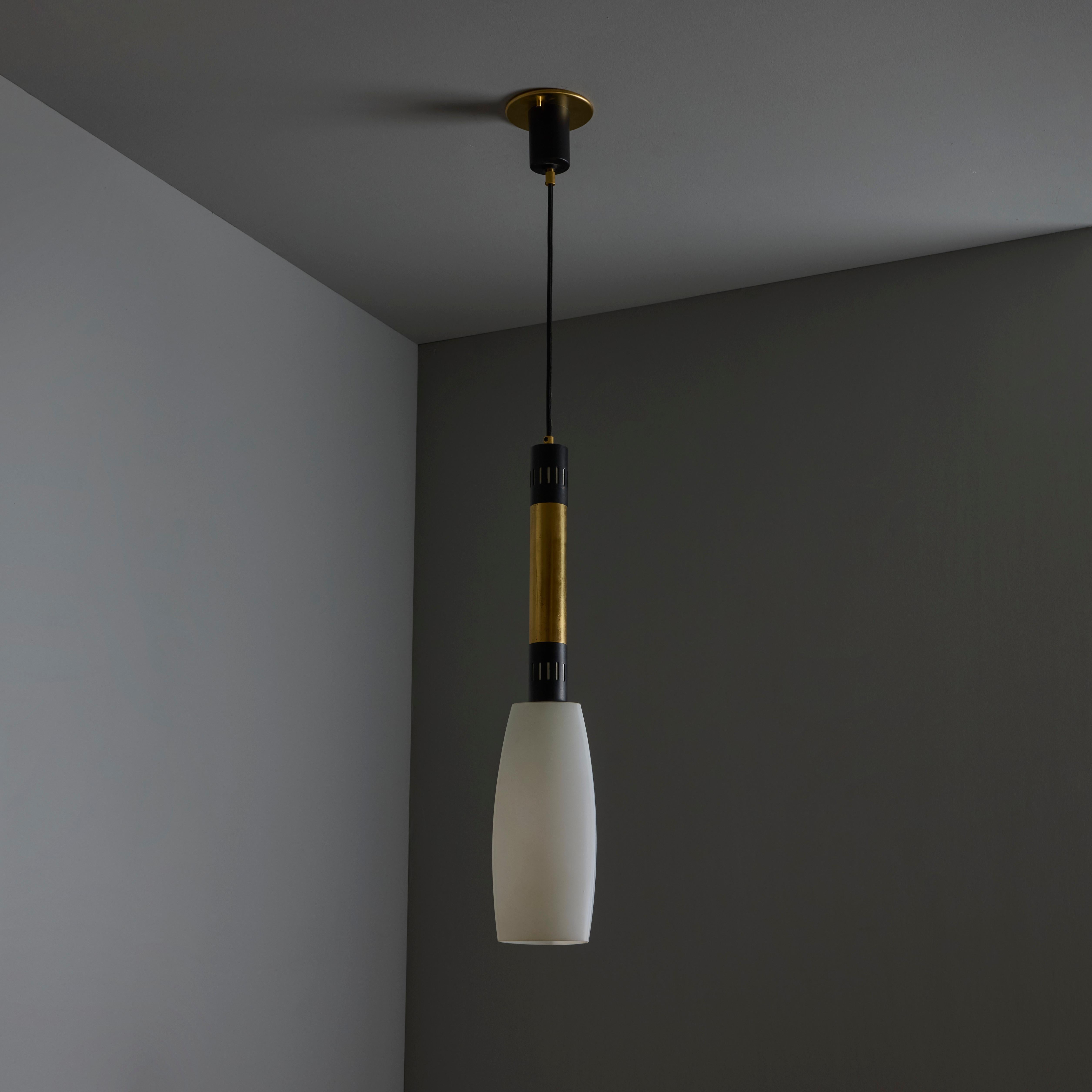 Large 1950s Stilnovo Opaline Glass and Brass Pendant Lamp For Sale 3