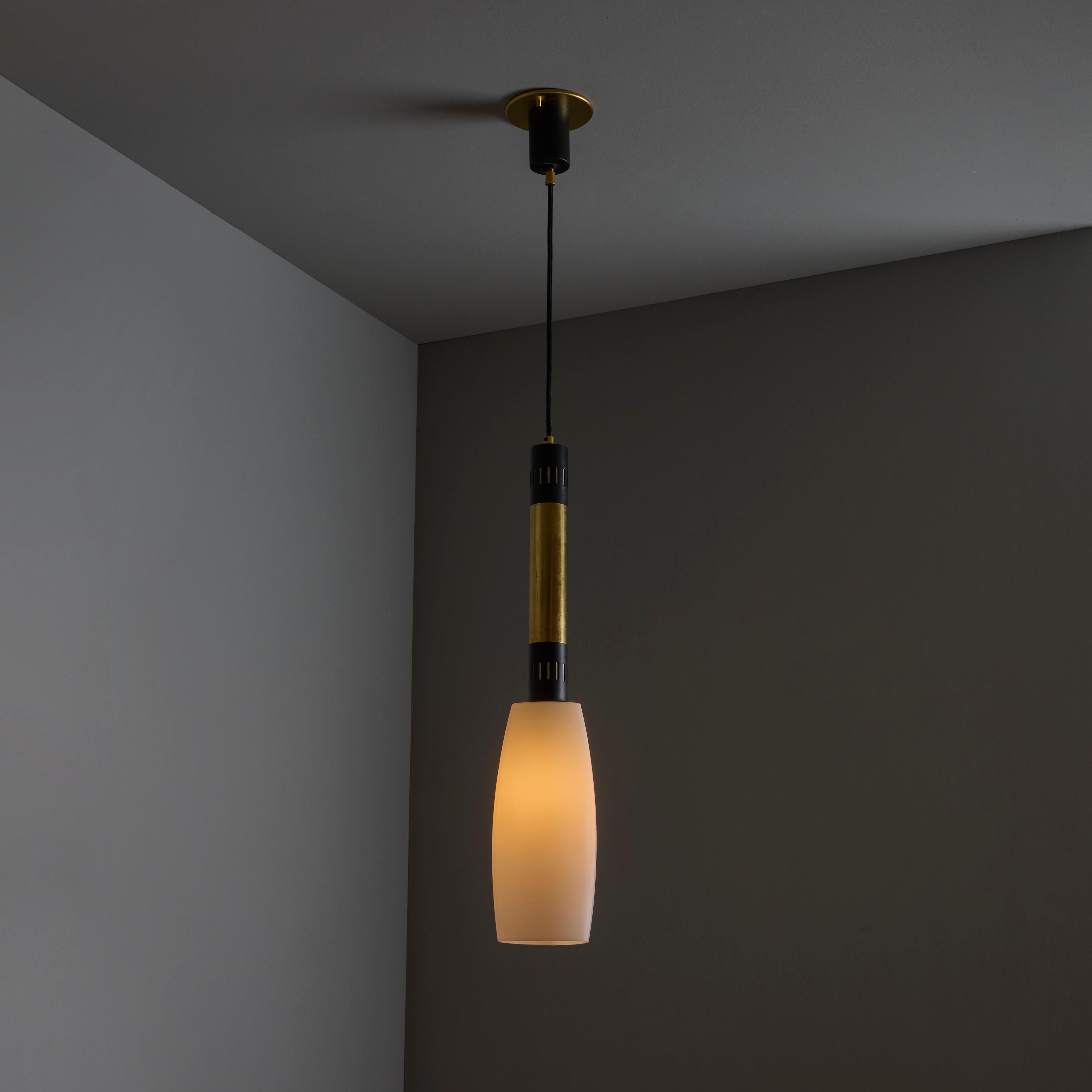 Large 1950s Stilnovo Opaline Glass and Brass Pendant Lamp For Sale 4