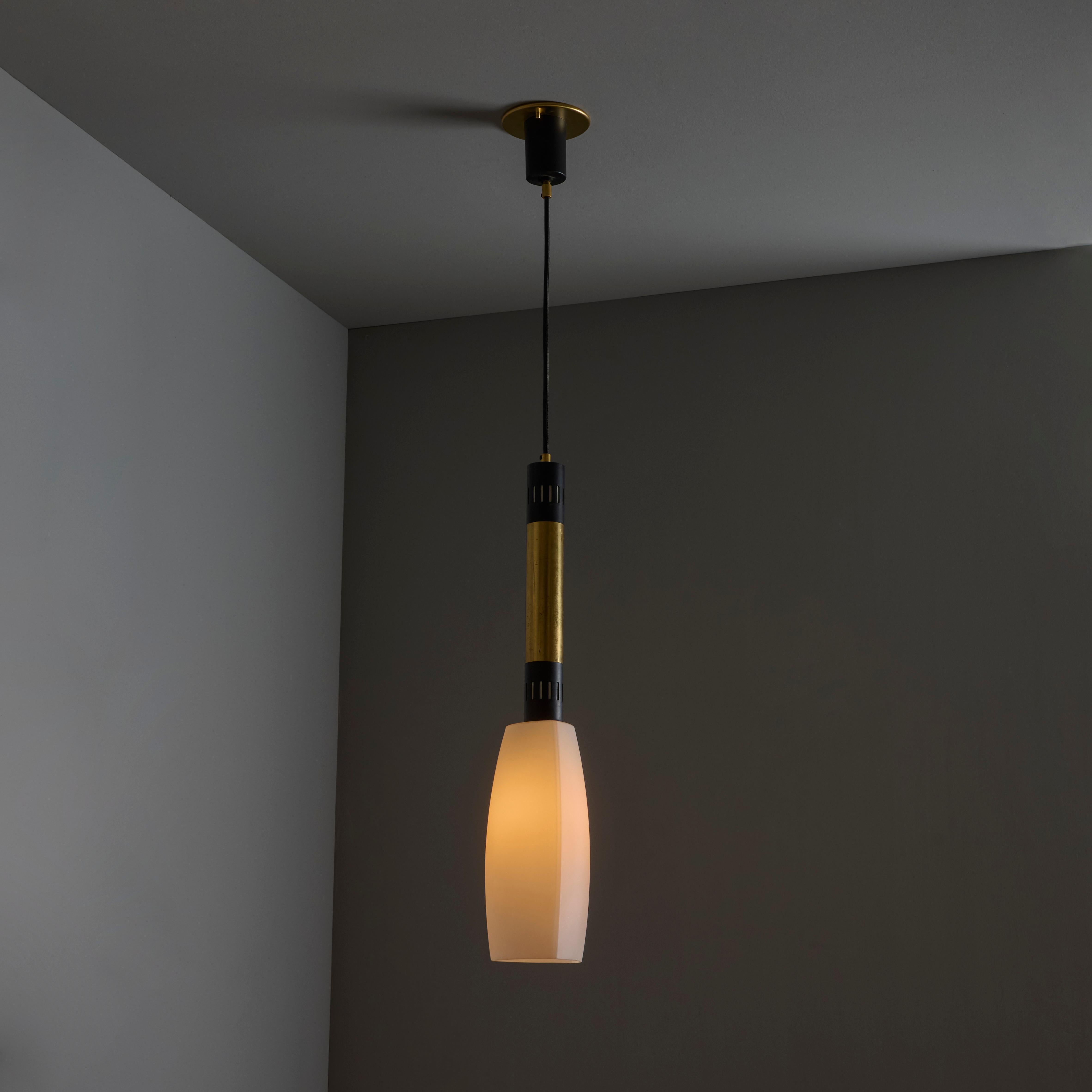 Large 1950s Stilnovo Opaline Glass and Brass Pendant Lamp For Sale 5