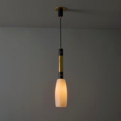 Large 1950s Stilnovo Opaline Glass and Brass Pendant Lamp