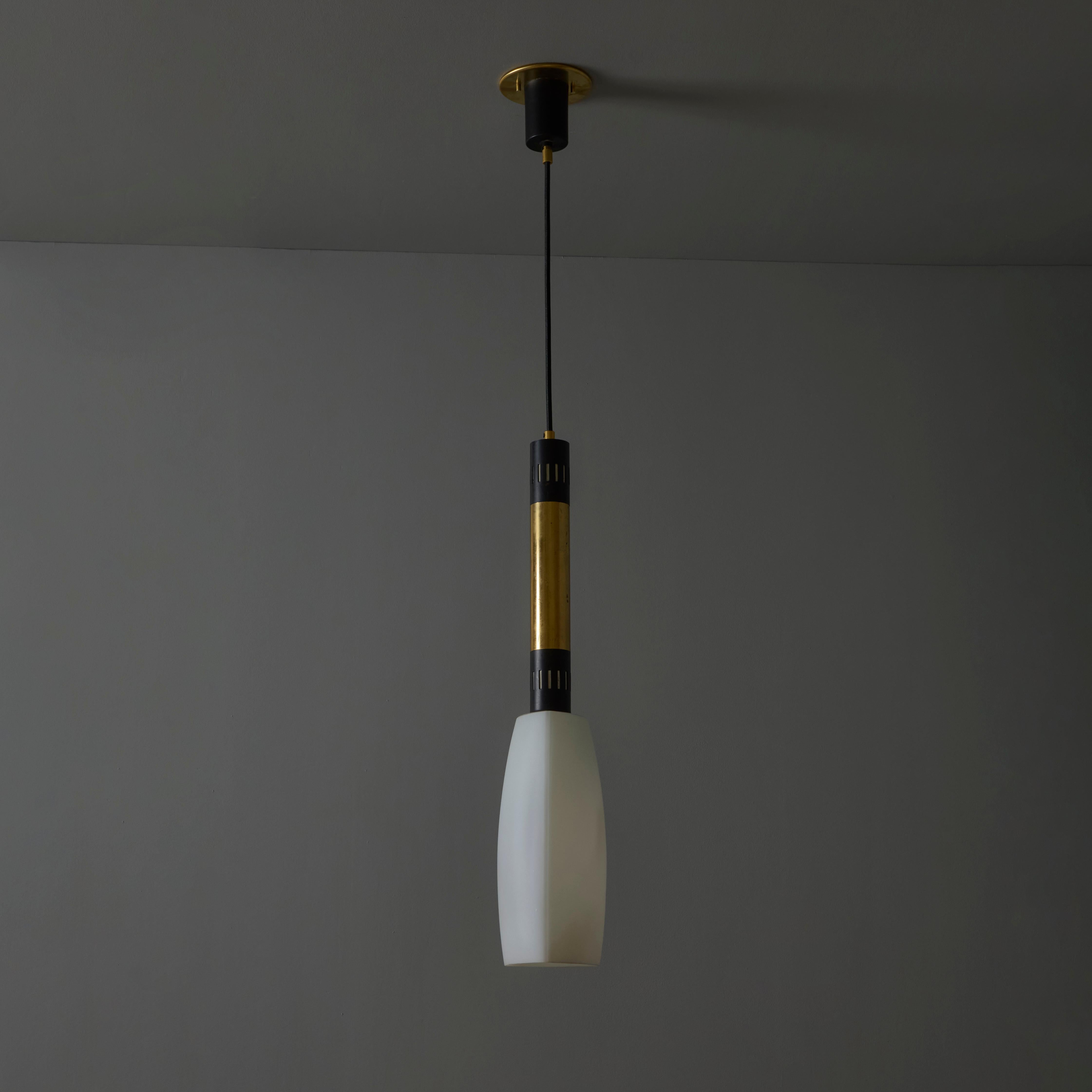 Italian Large 1950s Stilnovo Opaline Glass and Brass Pendant Lamp For Sale