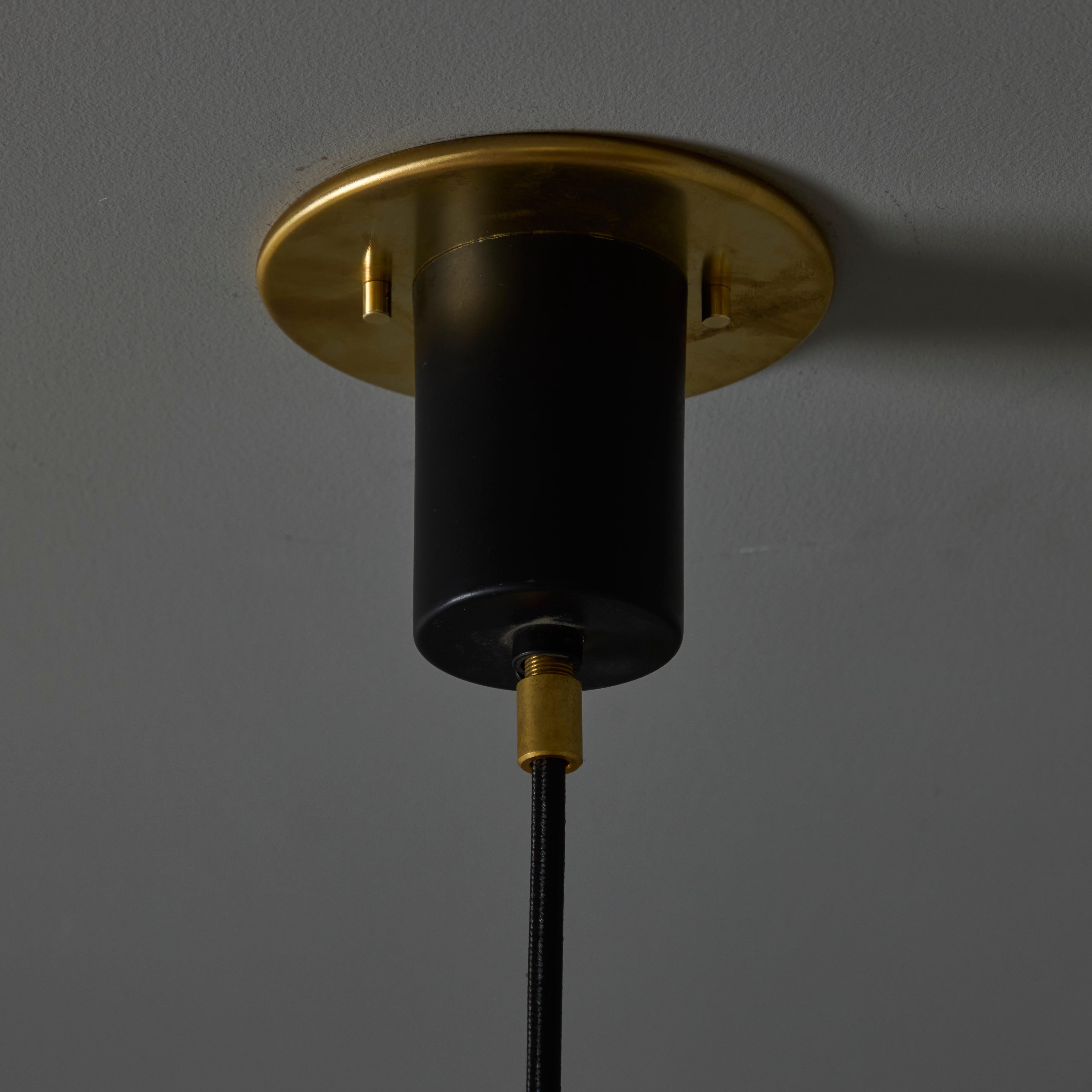 Painted Large 1950s Stilnovo Opaline Glass and Brass Pendant Lamp For Sale