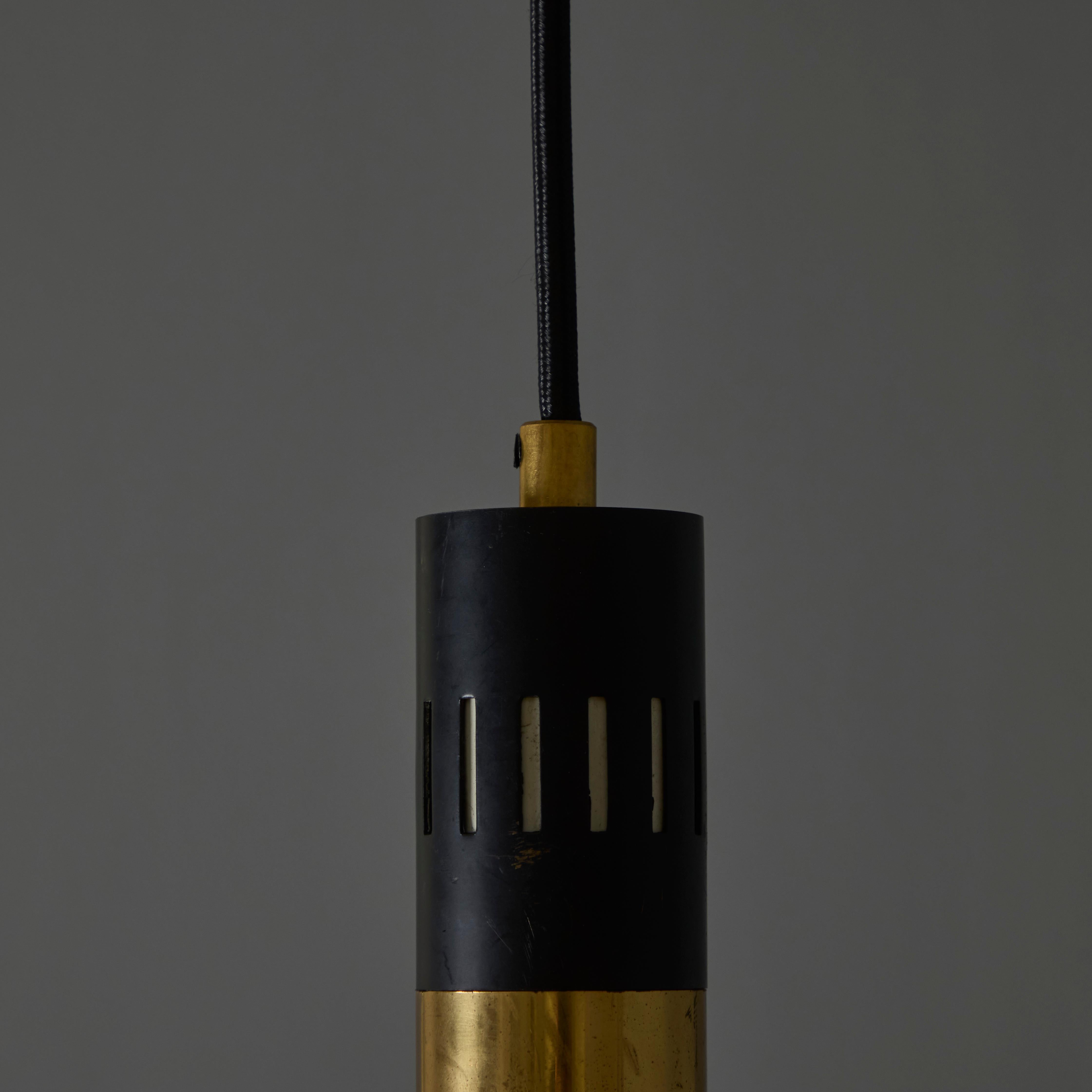 Large 1950s Stilnovo Opaline Glass and Brass Pendant Lamp In Good Condition For Sale In Glendale, CA