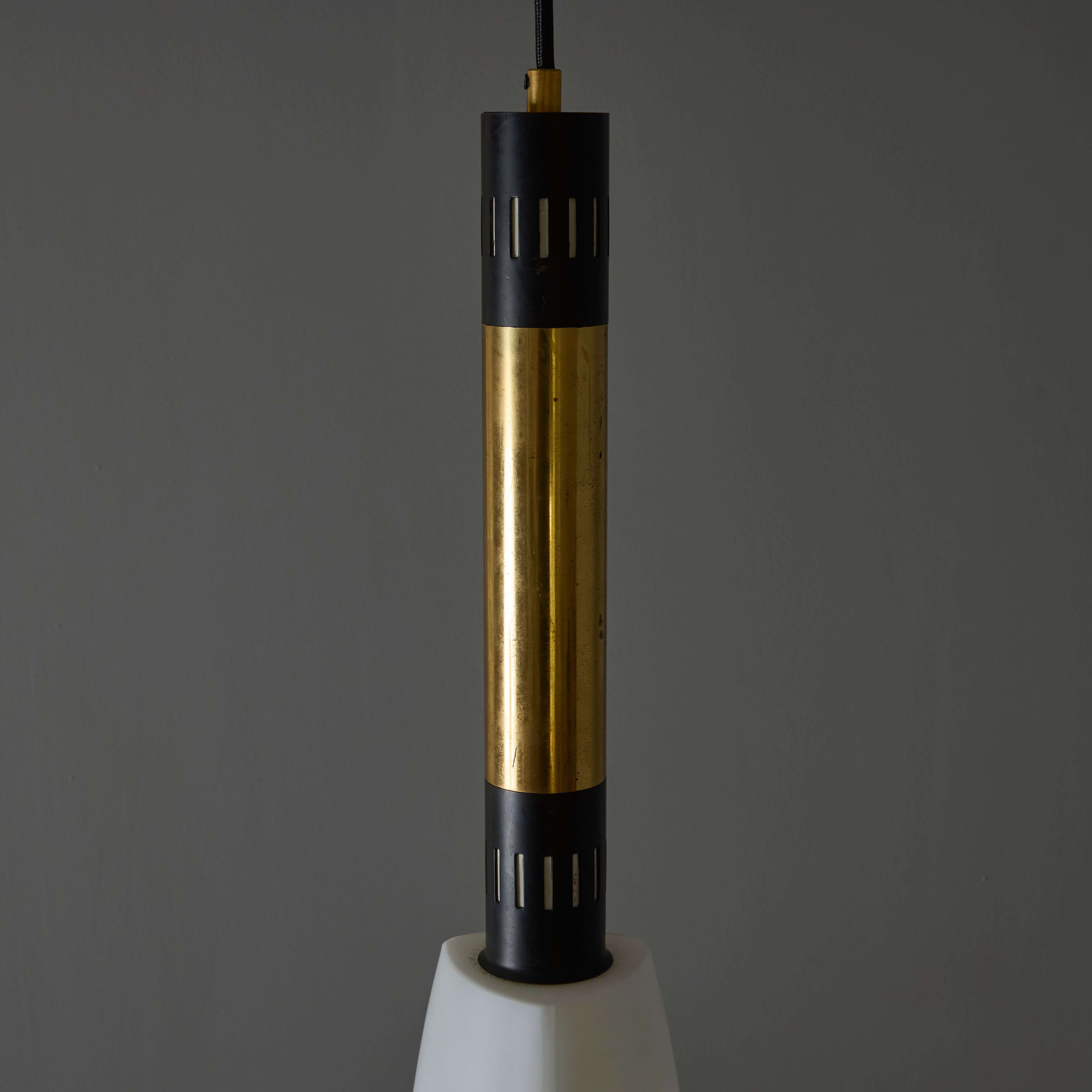 Mid-20th Century Large 1950s Stilnovo Opaline Glass and Brass Pendant Lamp For Sale