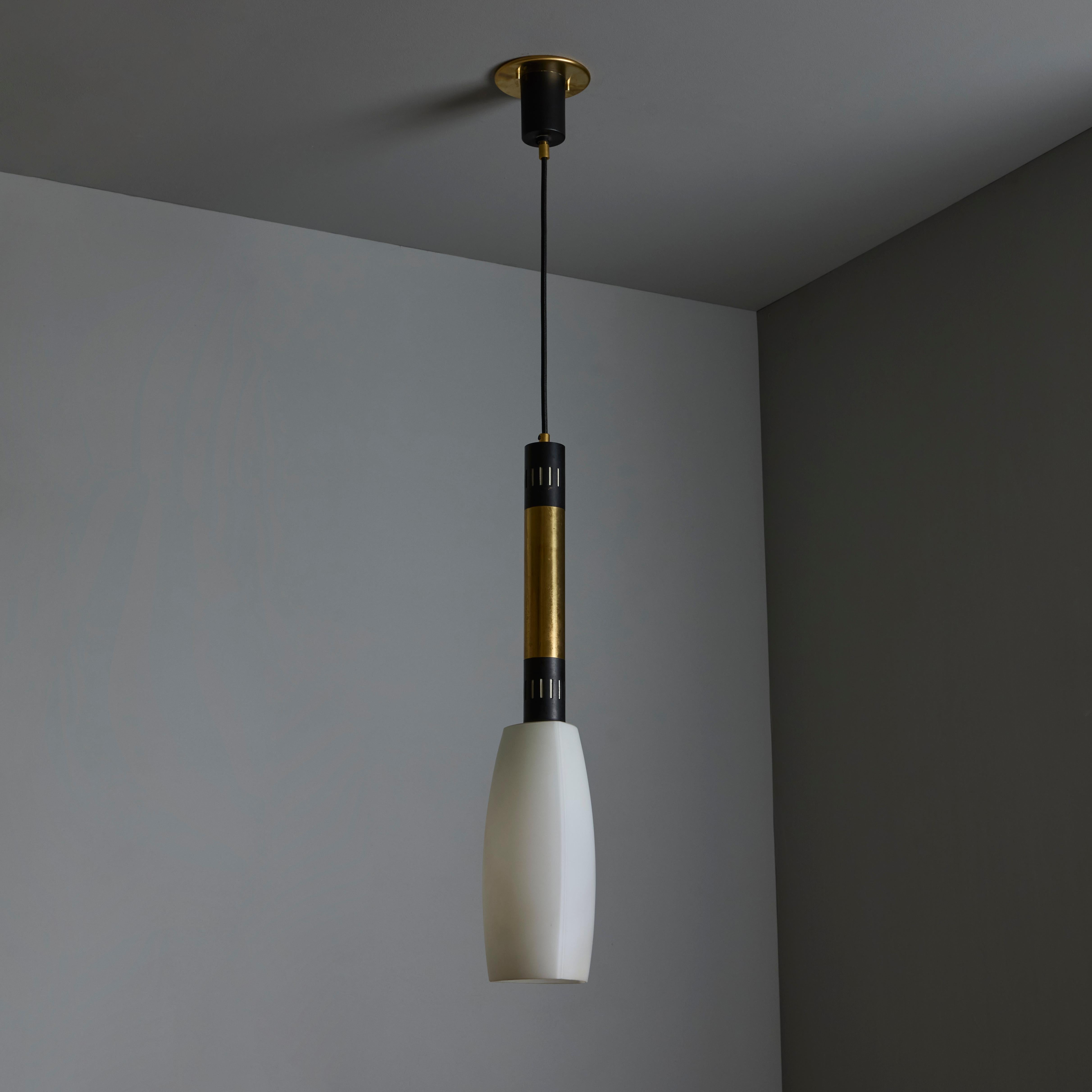 Large 1950s Stilnovo Opaline Glass and Brass Pendant Lamp For Sale 1