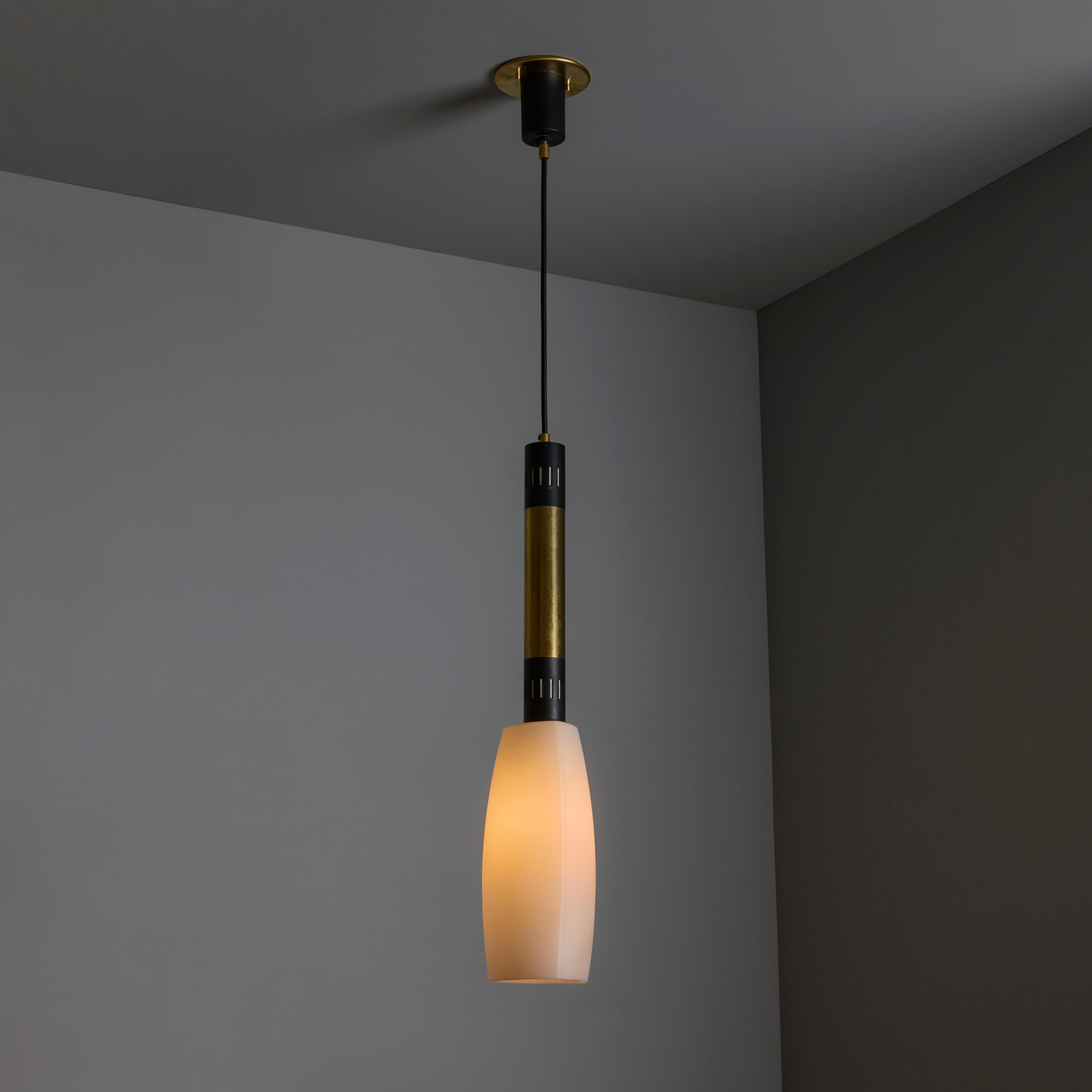 Large 1950s Stilnovo Opaline Glass and Brass Pendant Lamp For Sale 2