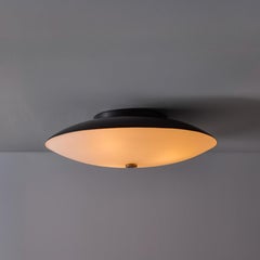 Large 1950s Stilnovo Opaline Glass & Black Metal Ceiling Lamp