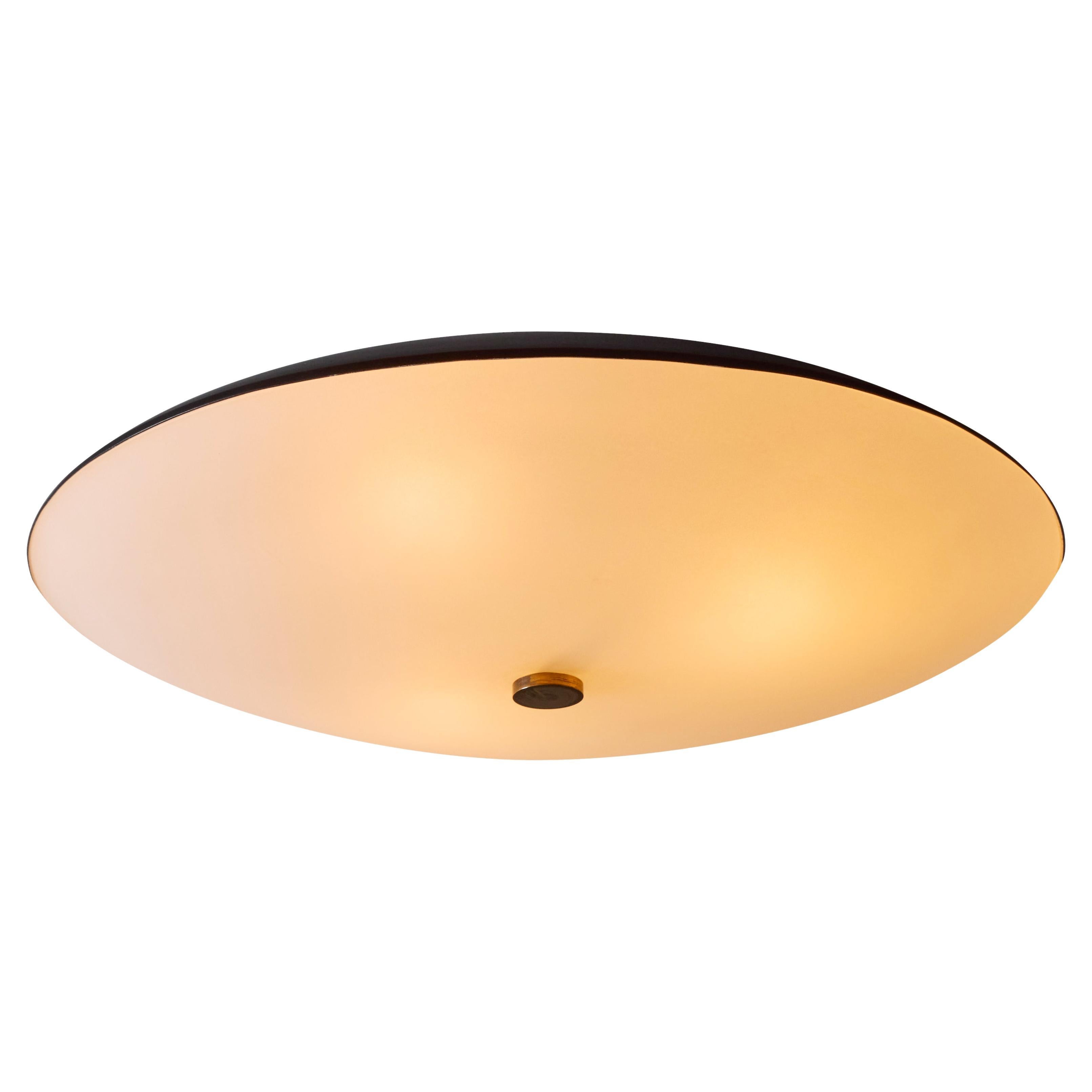 Grande lampada da soffitto degli anni '50 in vetro opalino e metallo nero di Stilnovo