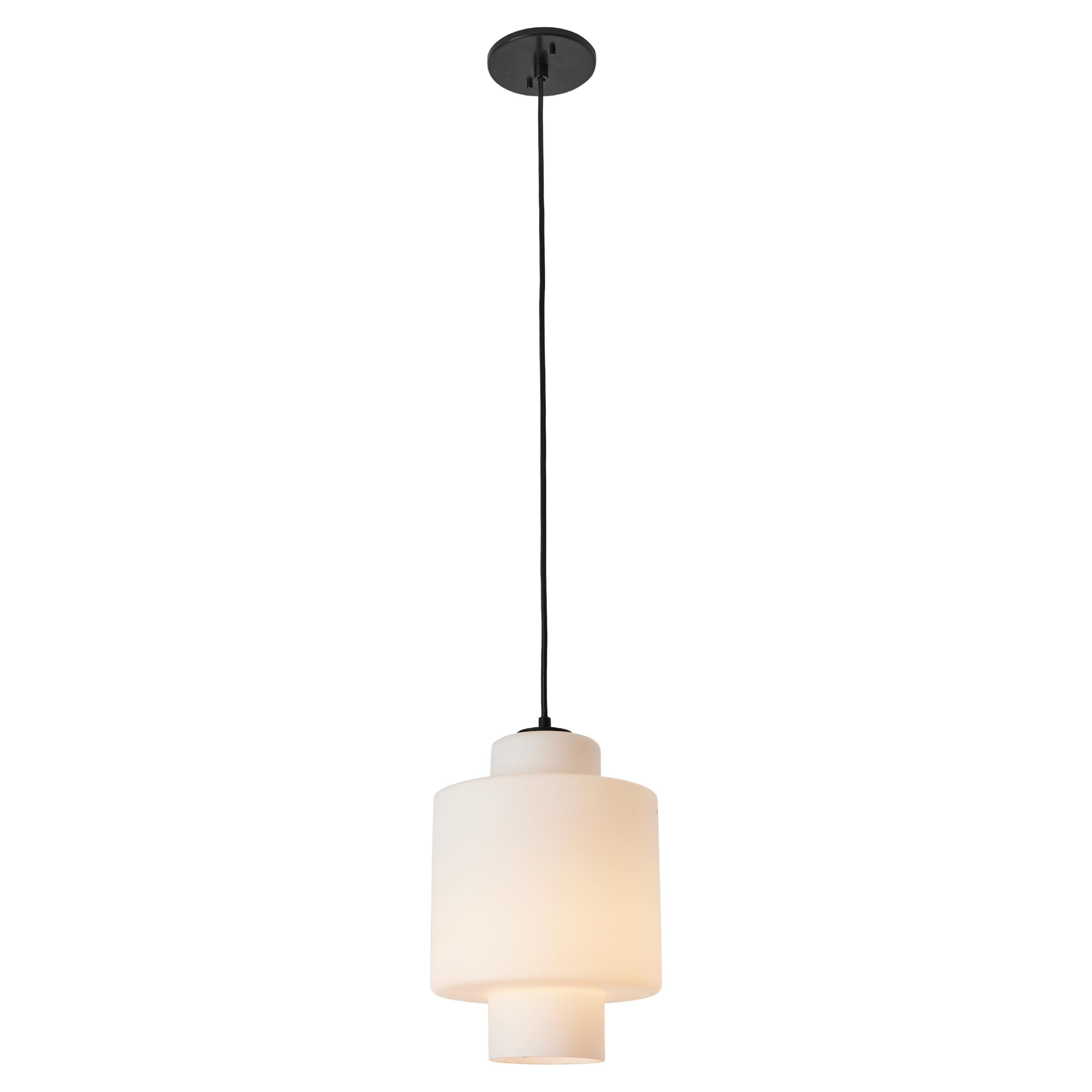 Large 1950s Stilnovo Pendant in Sculptural Opaline Glass and Brass