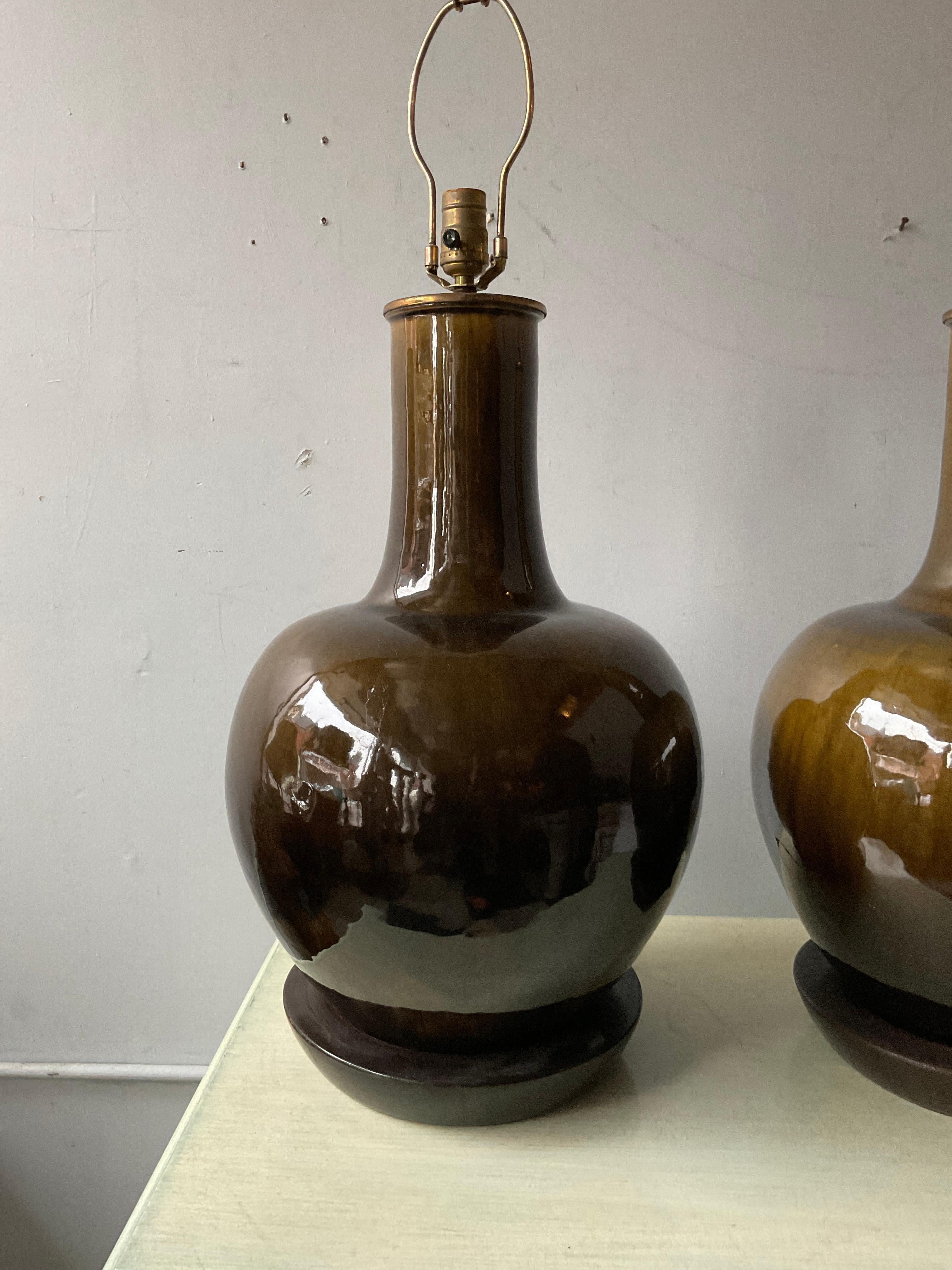Mid-20th Century Large 1950s Thai  Earthy Green Glazed Ginger Jar Ceramic Lamps