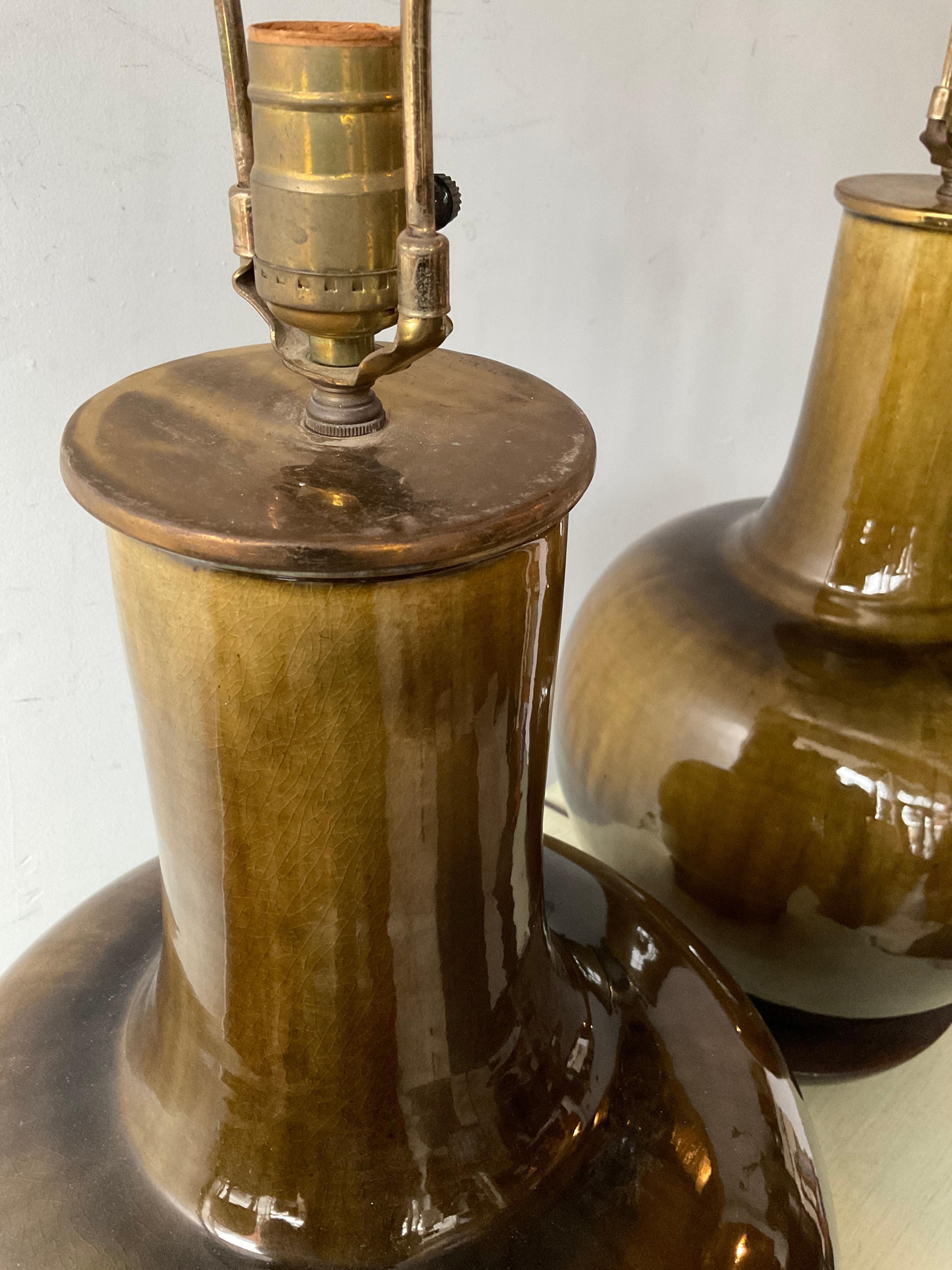 Large 1950s Thai  Earthy Green Glazed Ginger Jar Ceramic Lamps 5